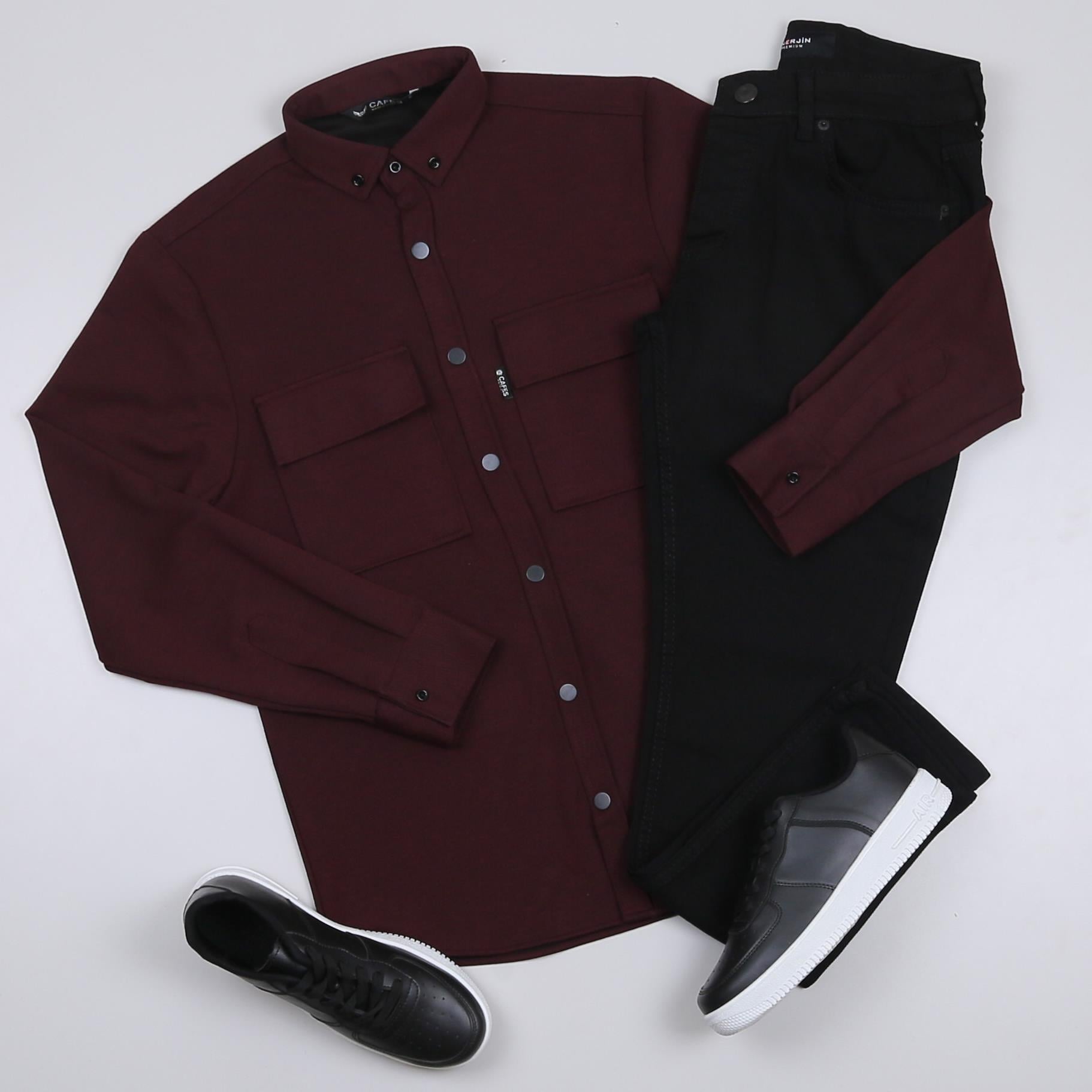 Bordo Cepli Gömlek Pantolon Ayakkabı Kombini