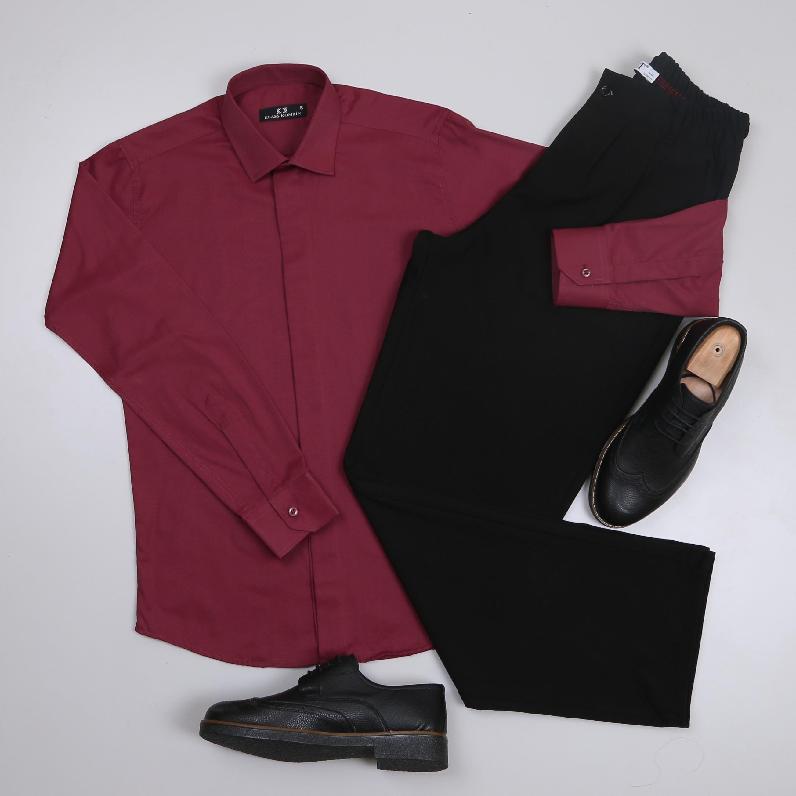 Bordo Gömlek Baggy Siyah kumaş Pantolon