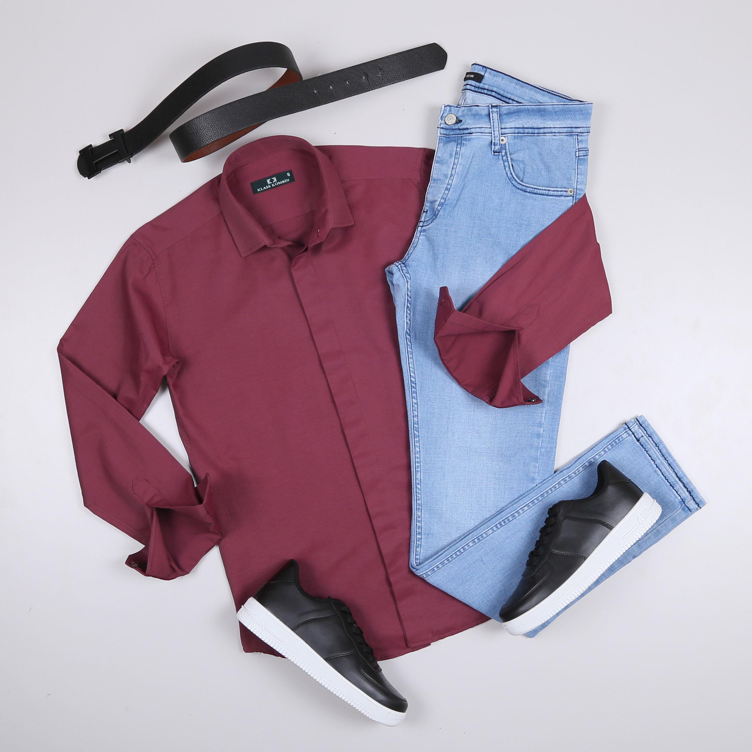 Bordo Gömlek Pantolon Ayakkabı Kombin