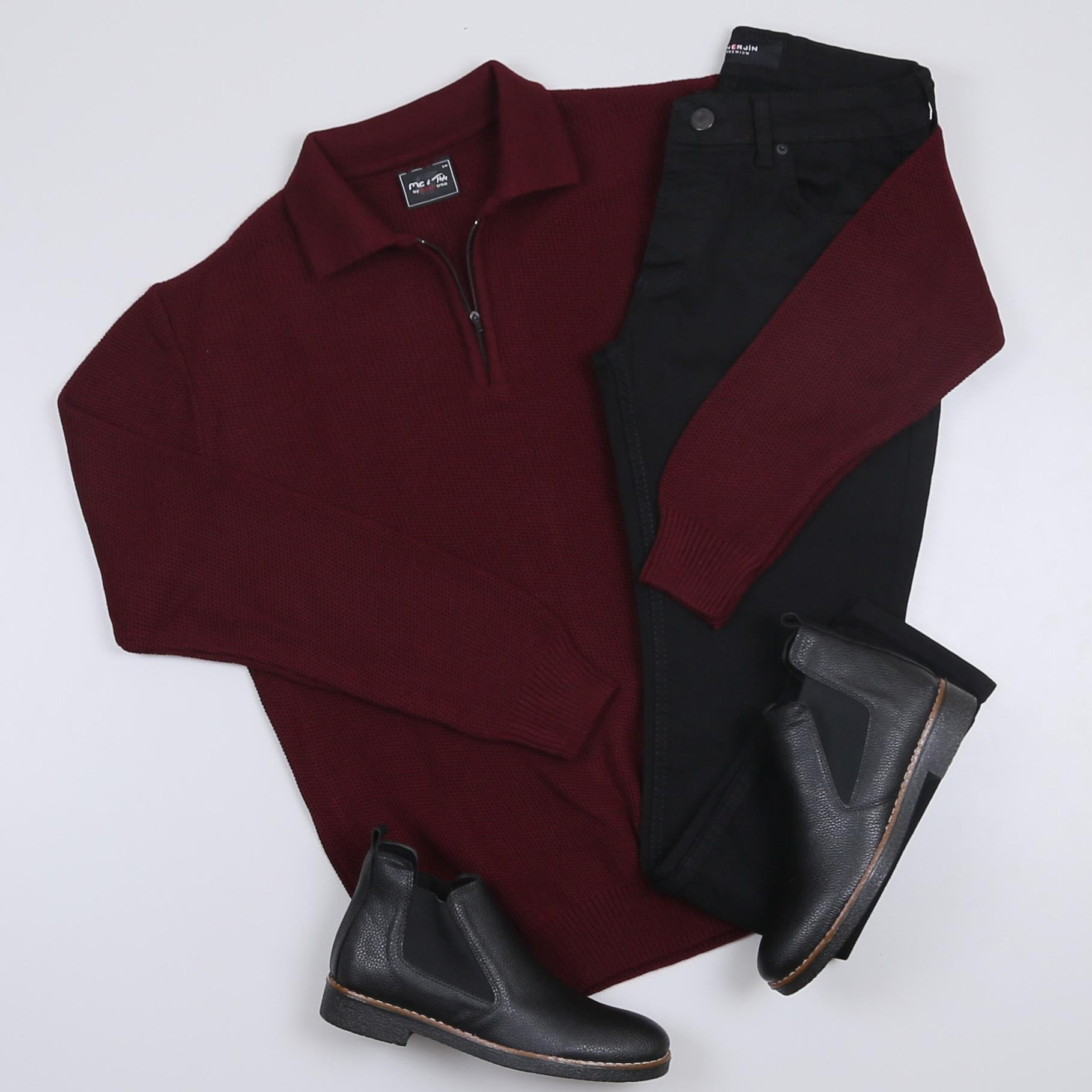 Bordo Kazak Kot Pantolon Bot Kombini