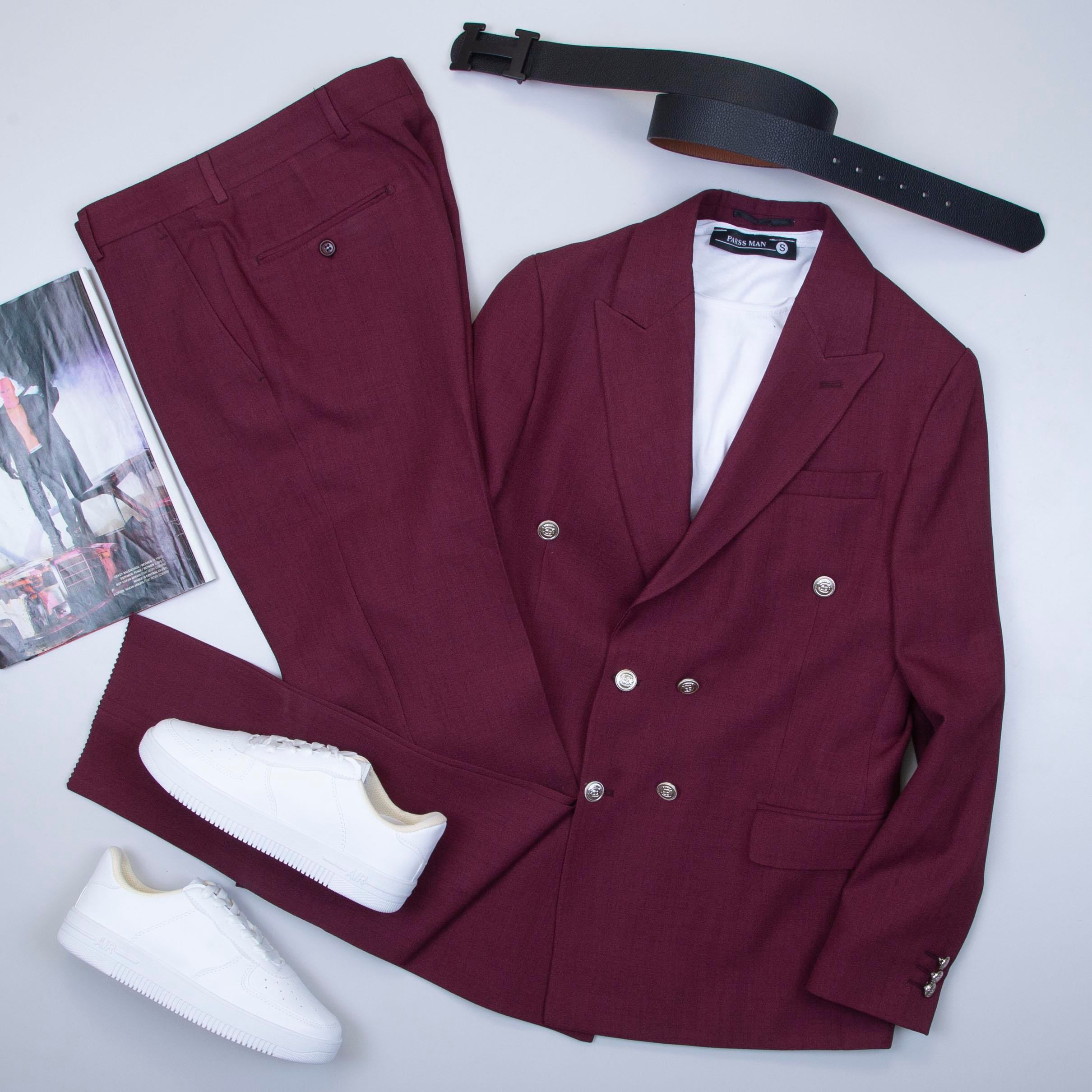 Bordo Kruvaze Takım Elbise Kombini