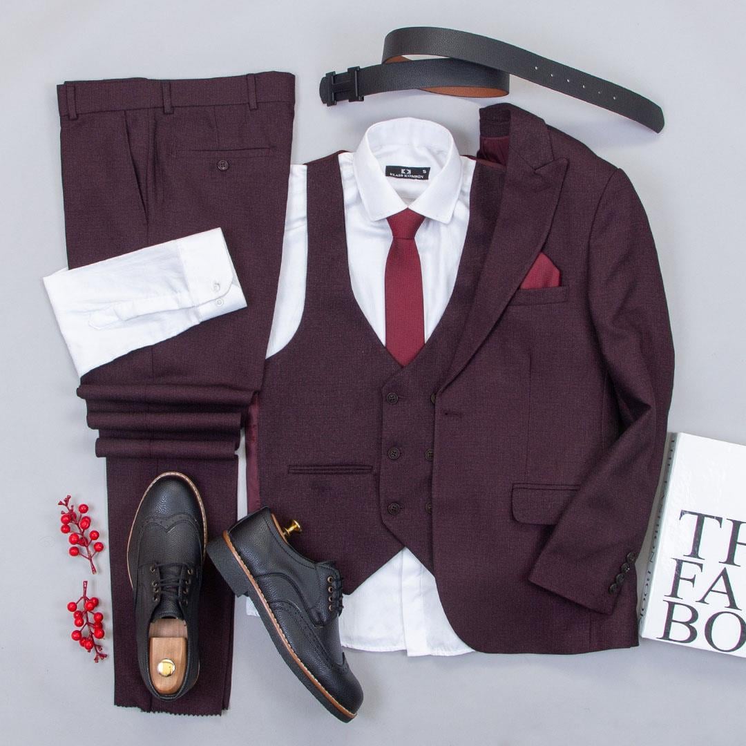 Bordo Takım Elbise Kombini