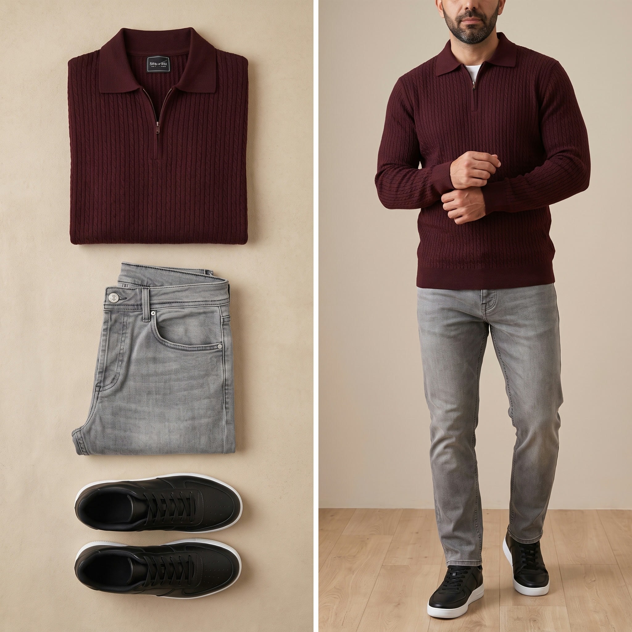 Bordo  triko polo yaka  pantolon ayakkabı kombini