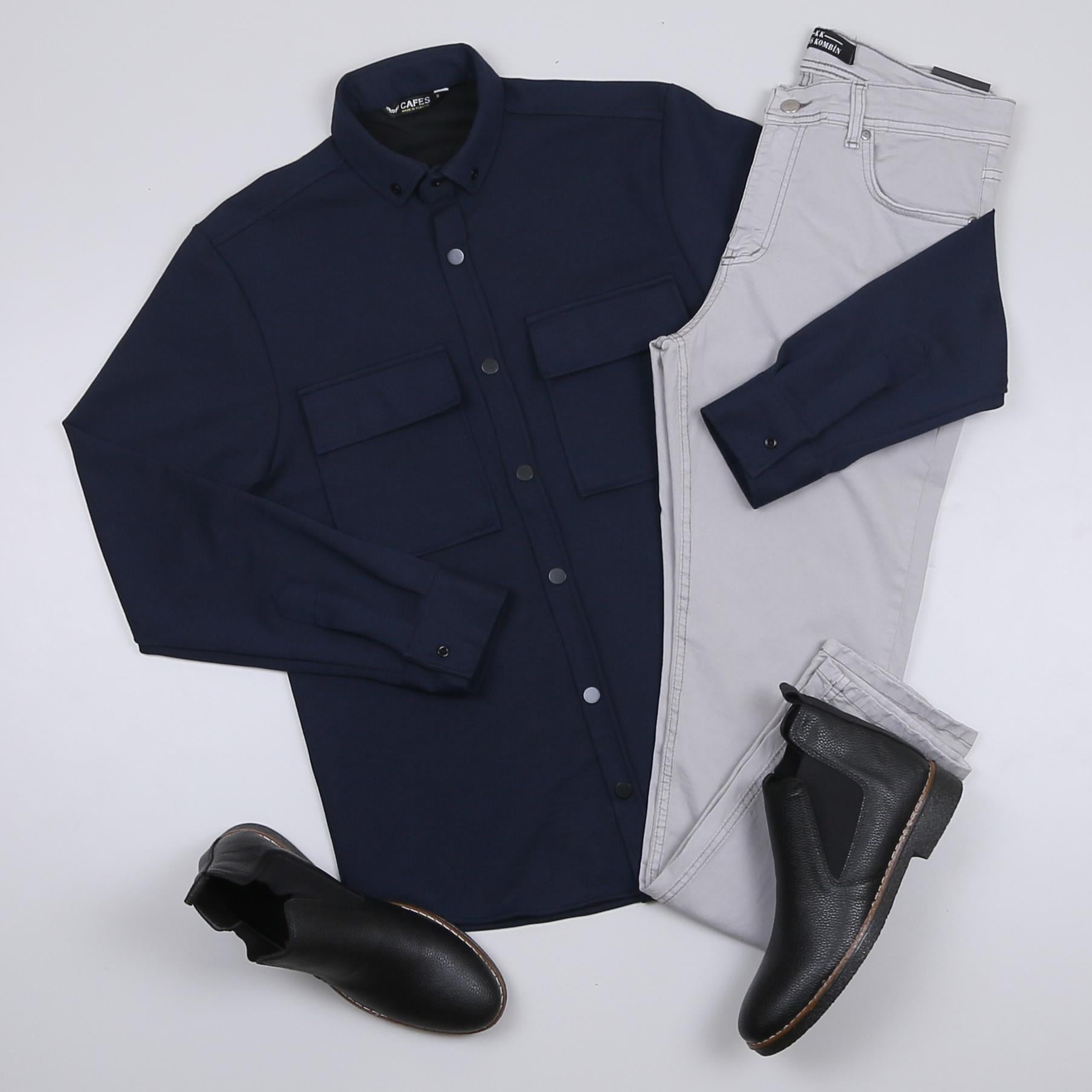 Cepli Lacivert Gömlek Pantolon Bot Kombini