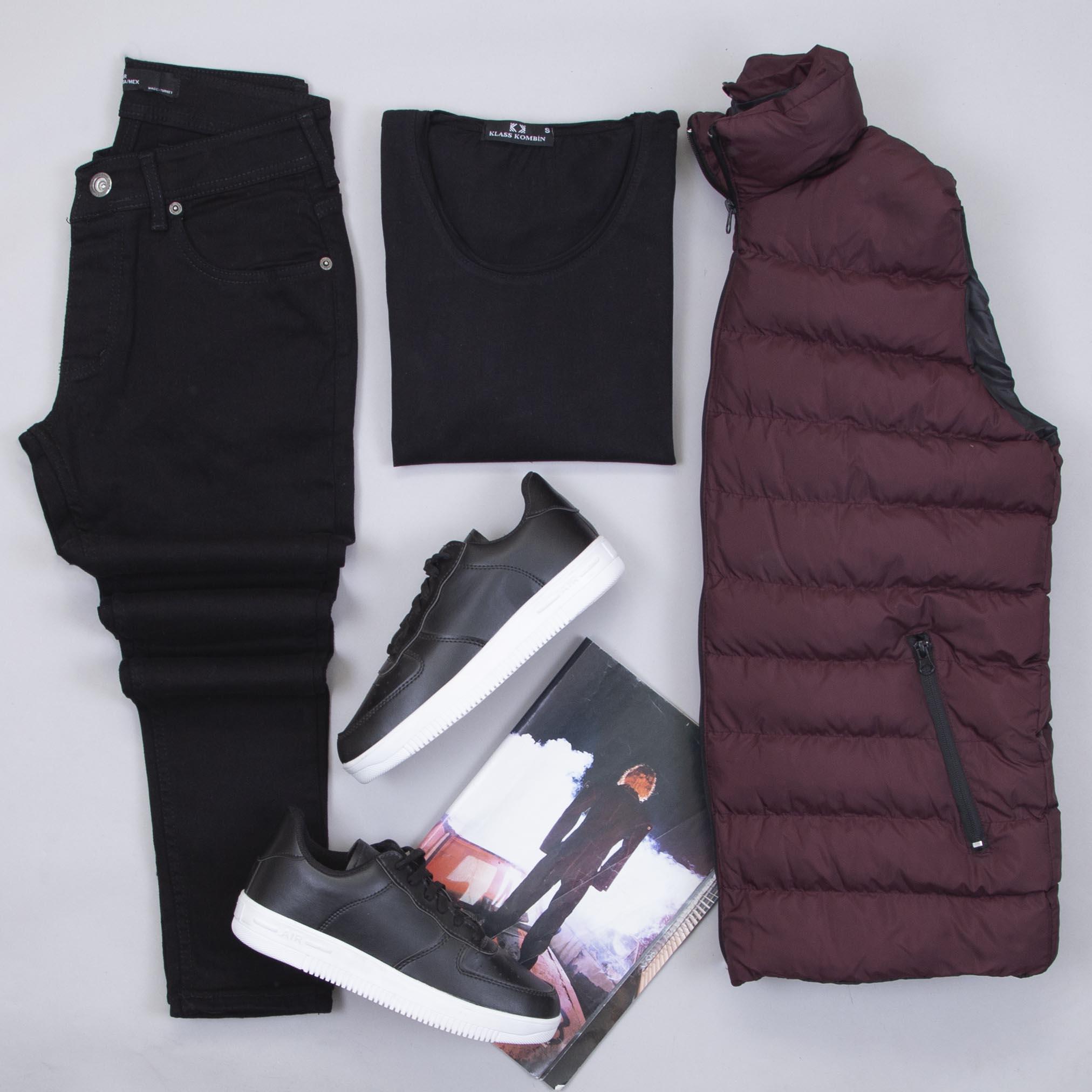 Çıkarılabilir Kapşonlu Şişme Yelek Tişört Pantolon Ayakkabı Kombin