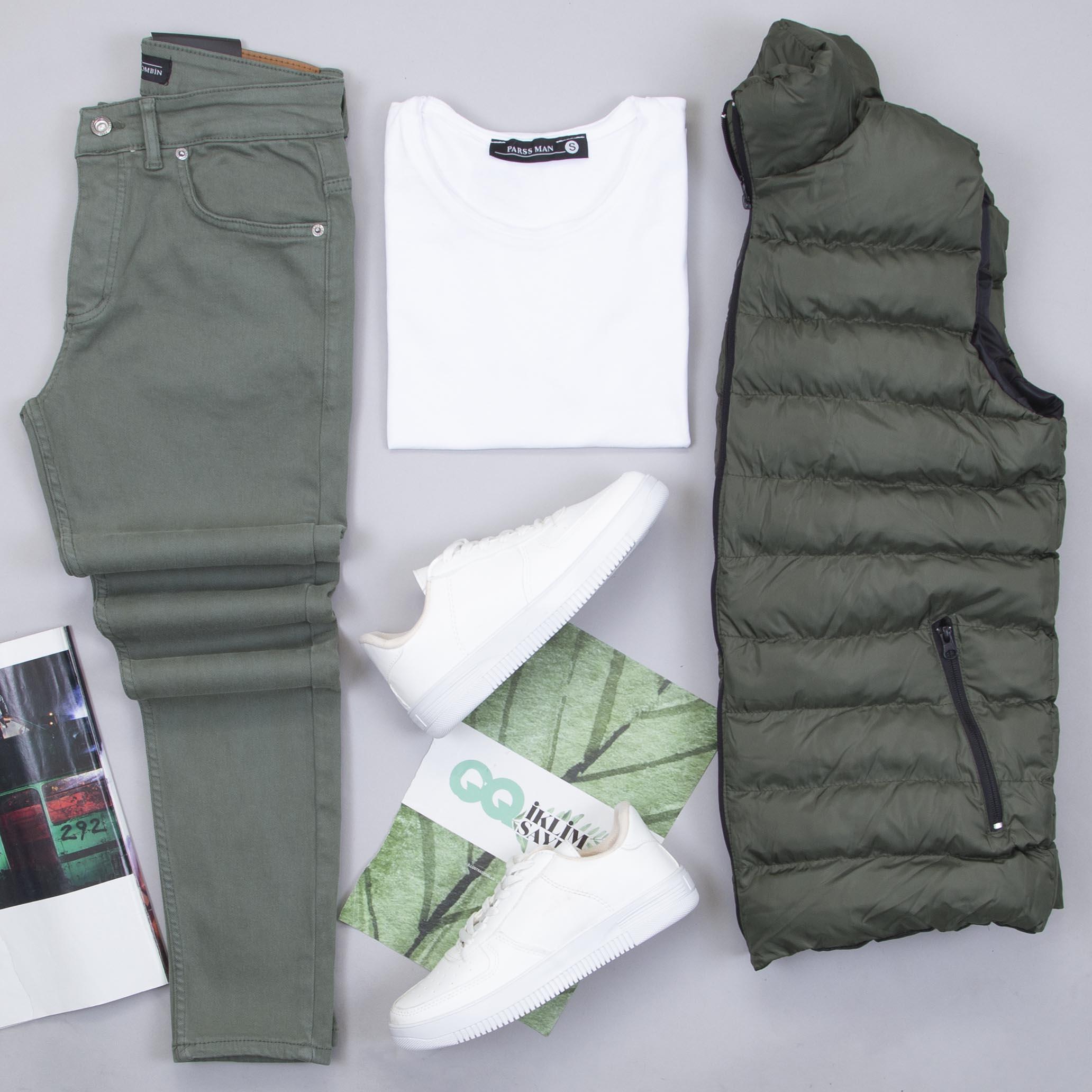 Çıkarılabilir Kapşonlu Şişme Yelek Tişört Pantolon Ayakkabı Kombin