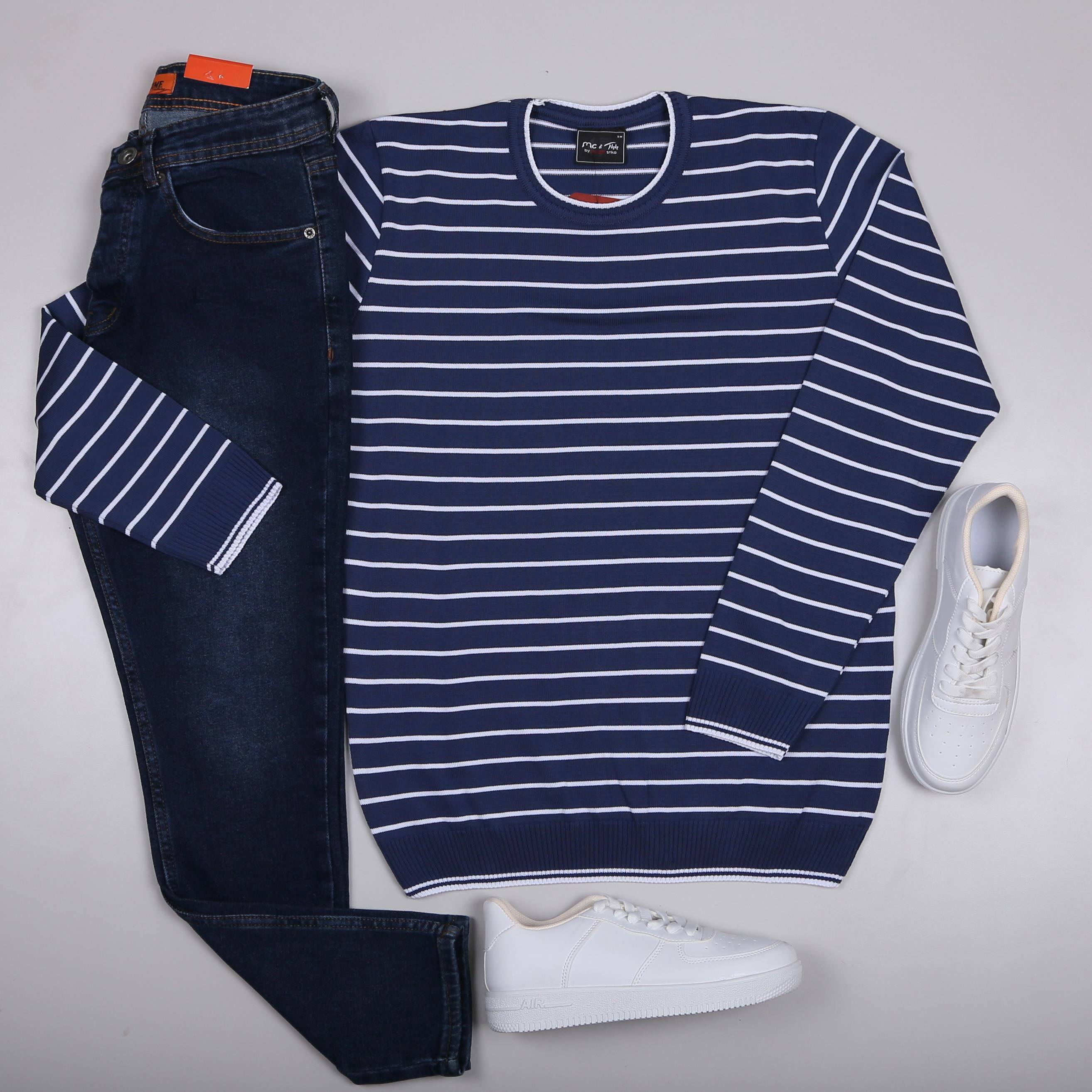 çizgili triko kazak kombini