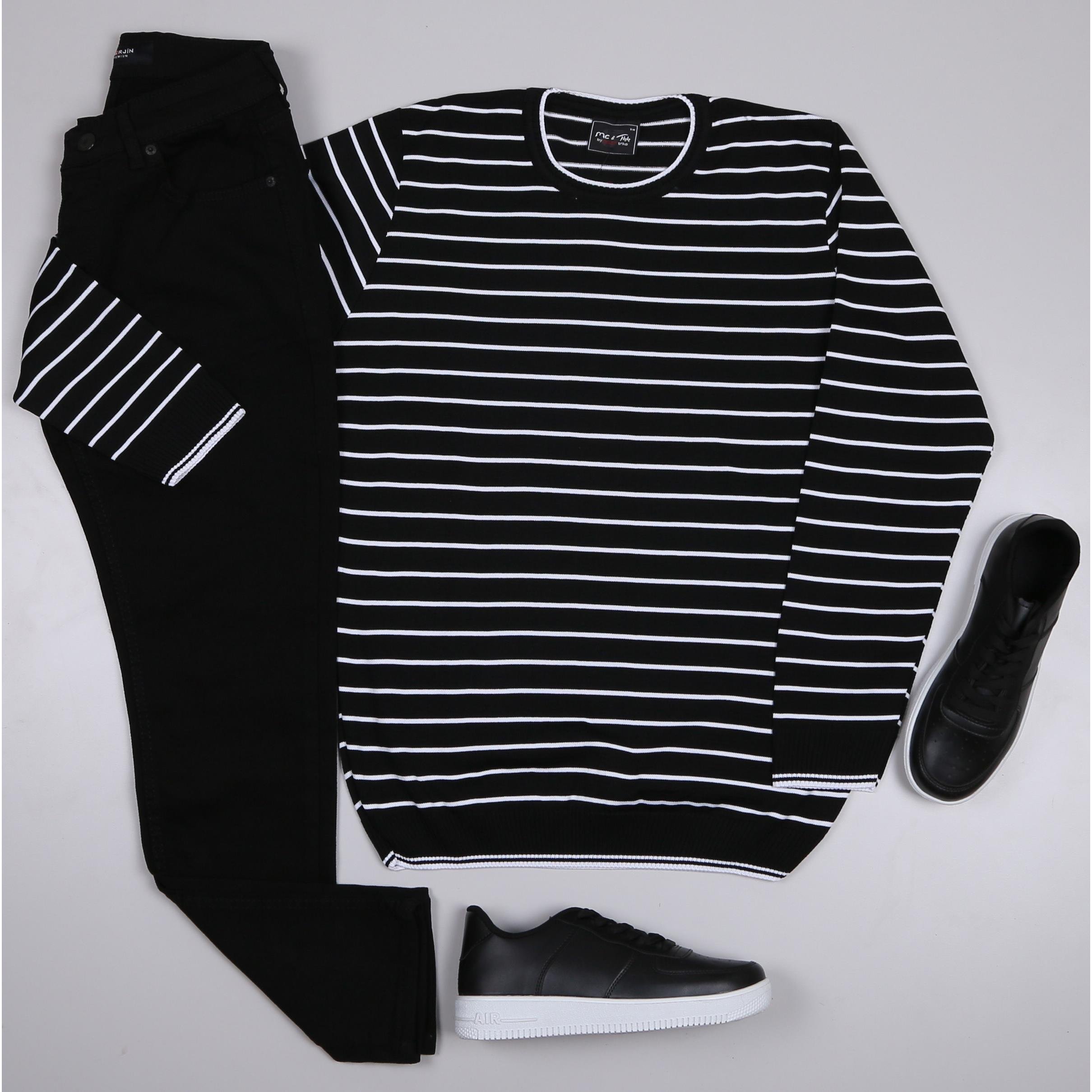 çizgili triko kazak kombini