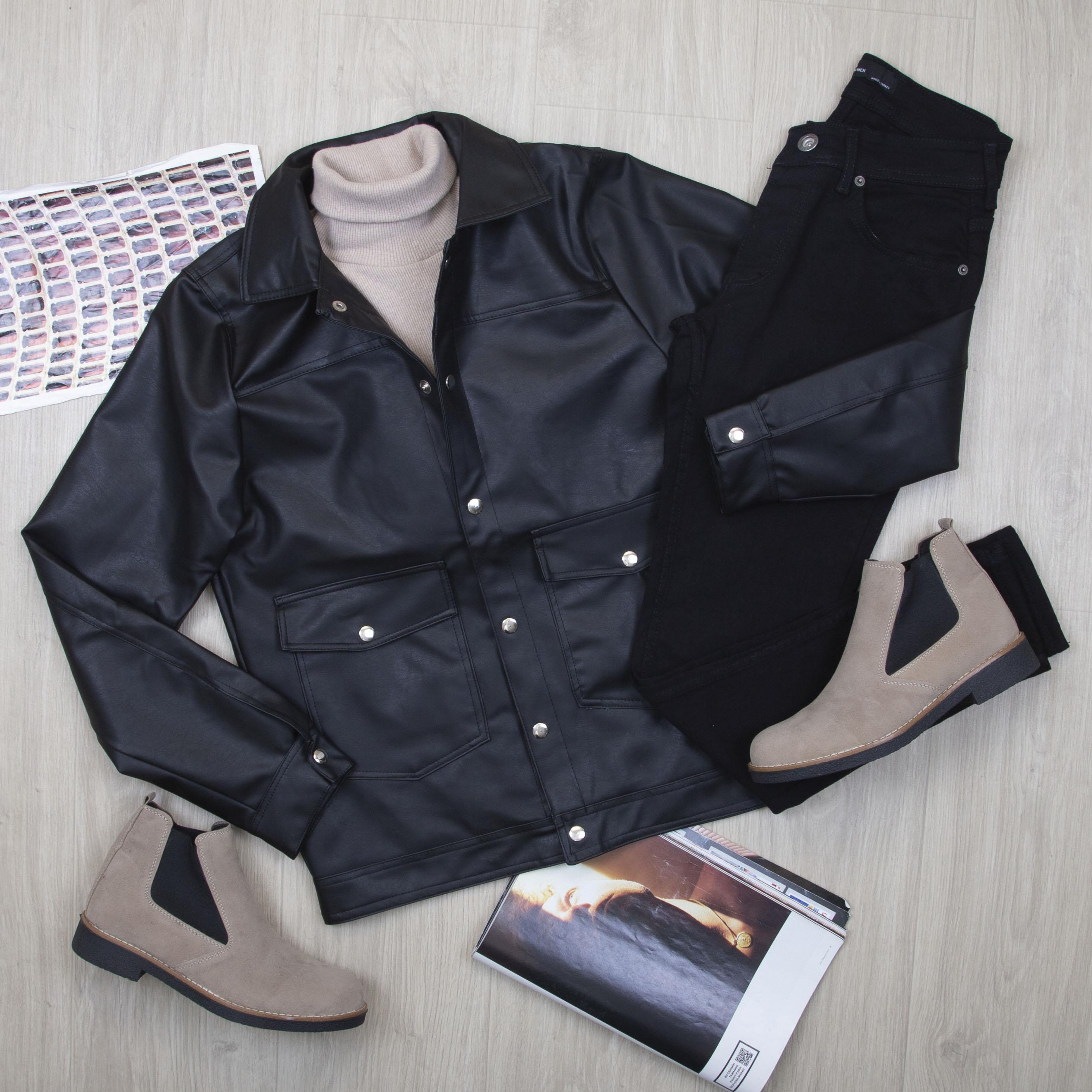 Deri Ceket Tişört Pantolon Ayakkabı Kombin