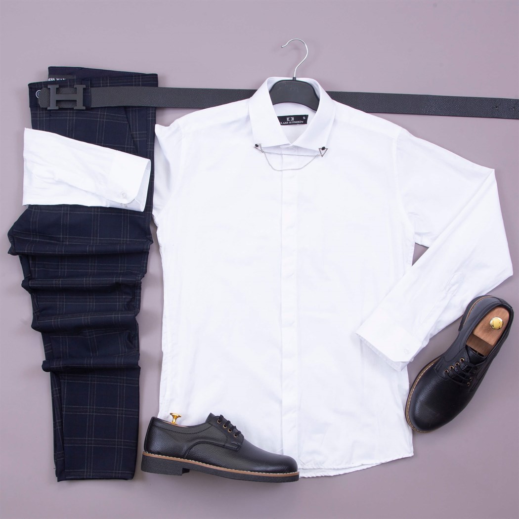 Ekose pantolon gömlek ayakkabı