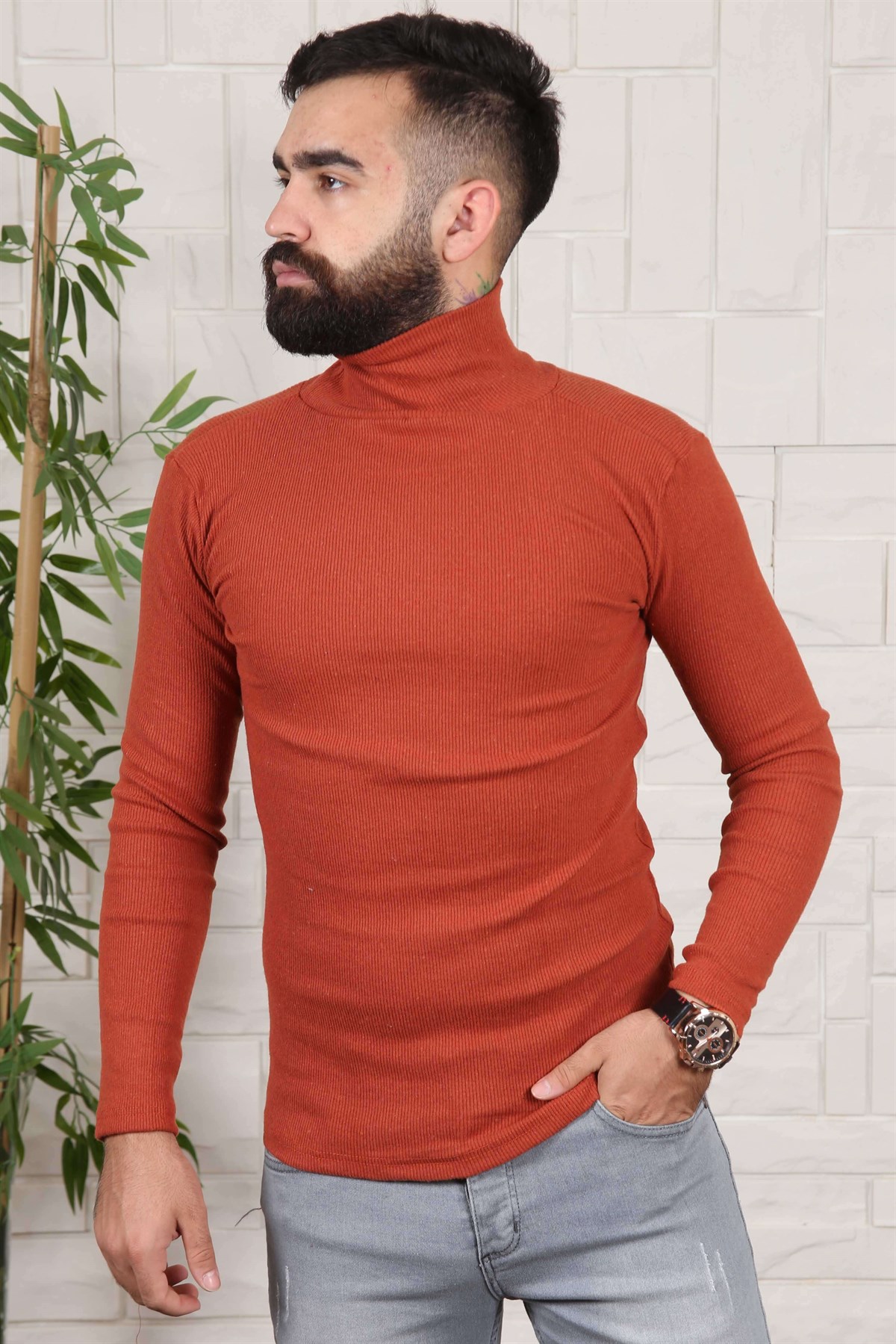 ERKEK BALIKCI YAKA ERKEK TRİKO KIREMIT KIREMIT