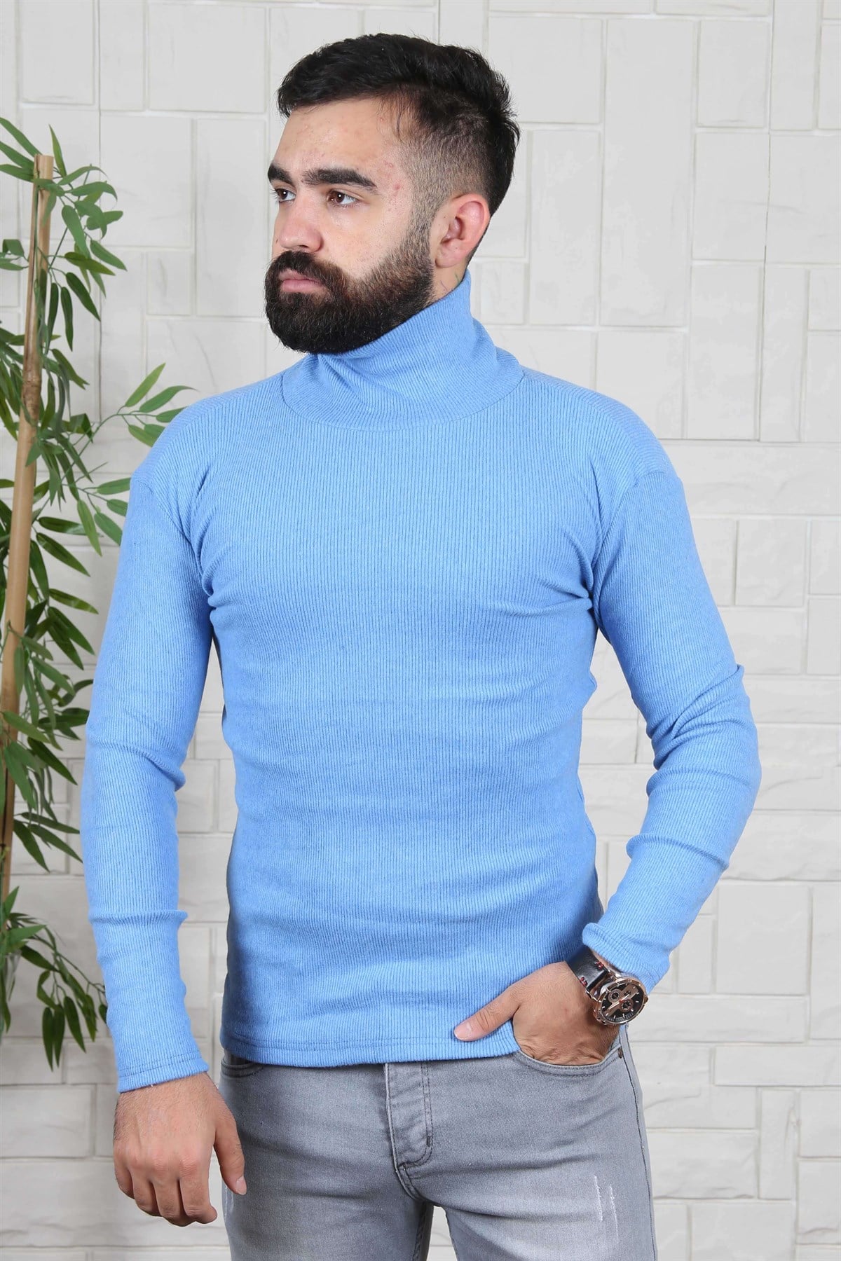 ERKEK BALIKCI YAKA ERKEK TRİKO MAVİ MAVİ