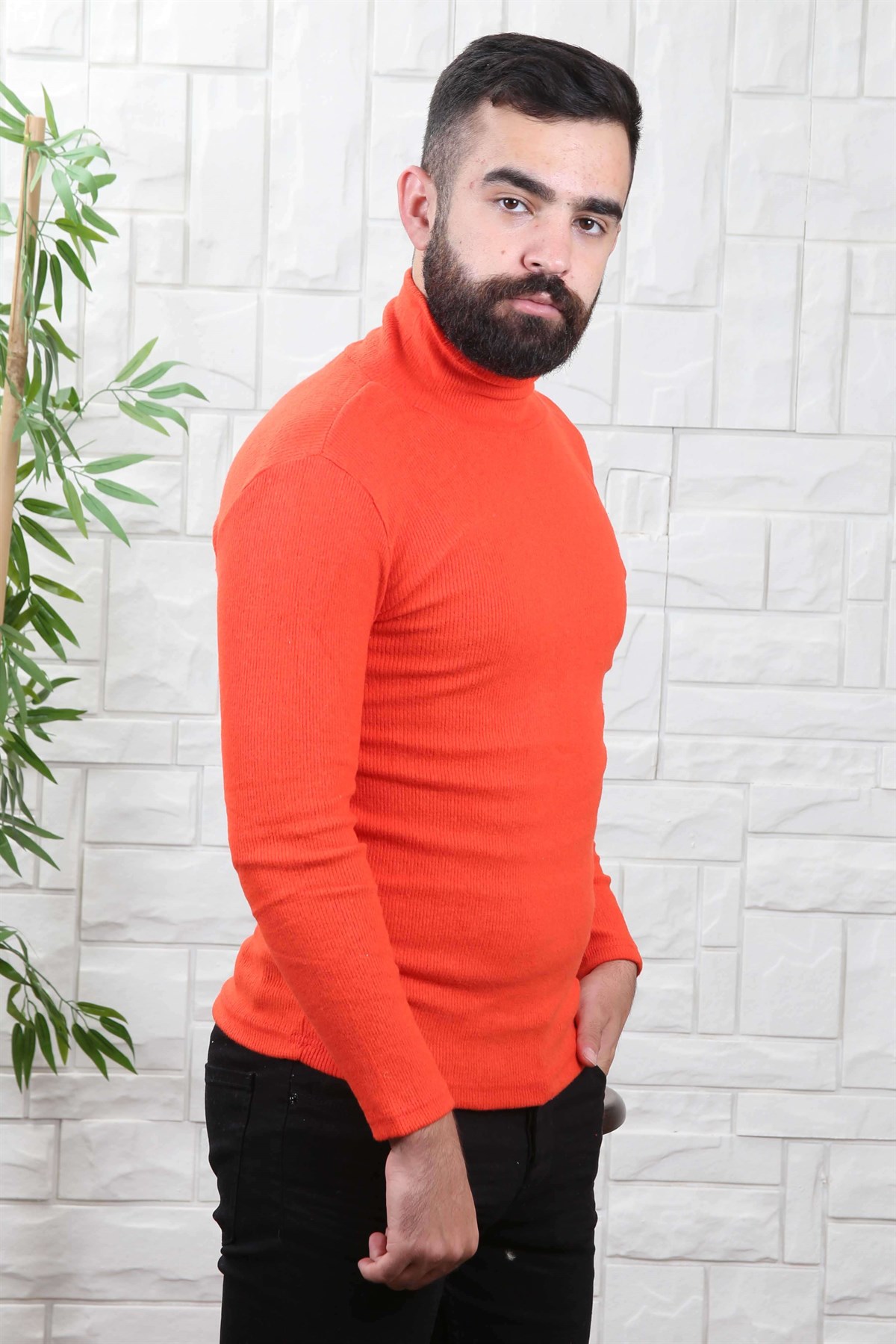 ERKEK BALIKCI YAKA ERKEK TRİKO TURUNCU TURUNCU