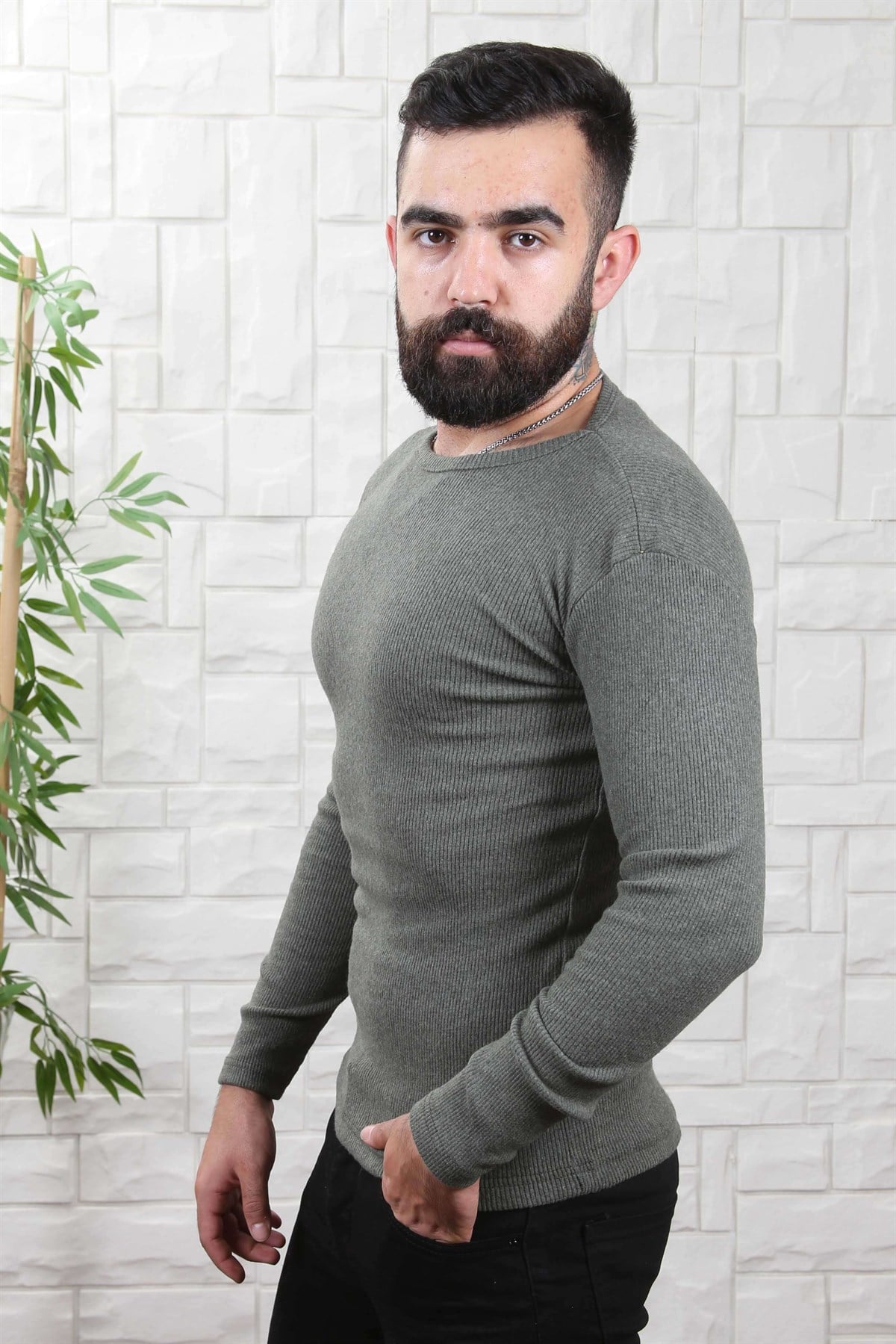 ERKEK BİSİKLET YAKA ERKEK TRİKO HAKİ HAKİ