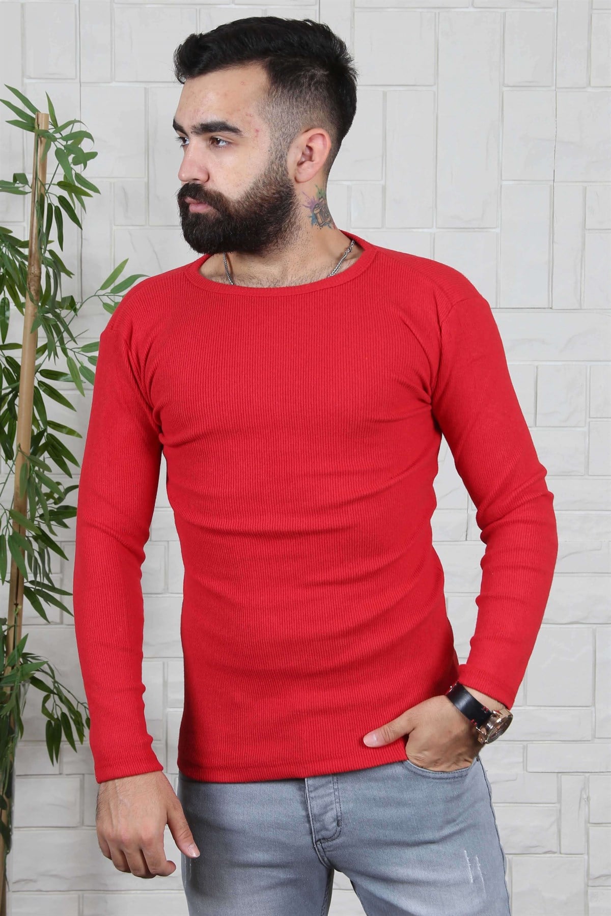 ERKEK BİSİKLET YAKA ERKEK TRİKO KIRMIZI KIRMIZI                                                     