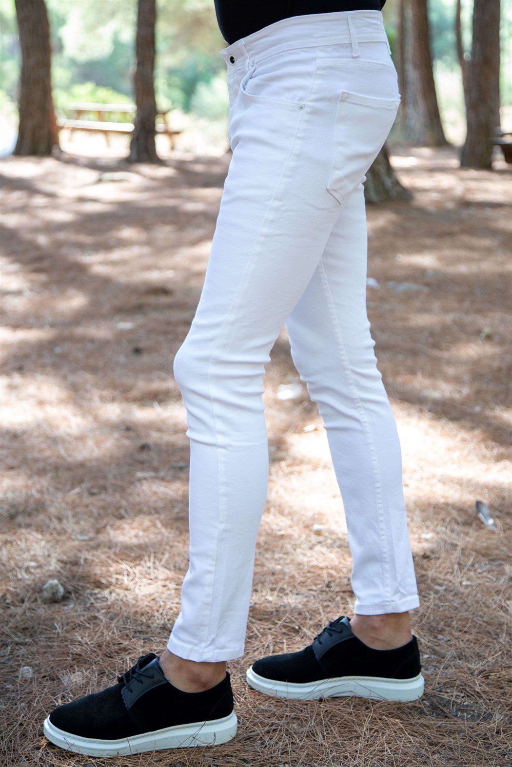 Likralı Dar Kesim Beyaz Kot Pantolon