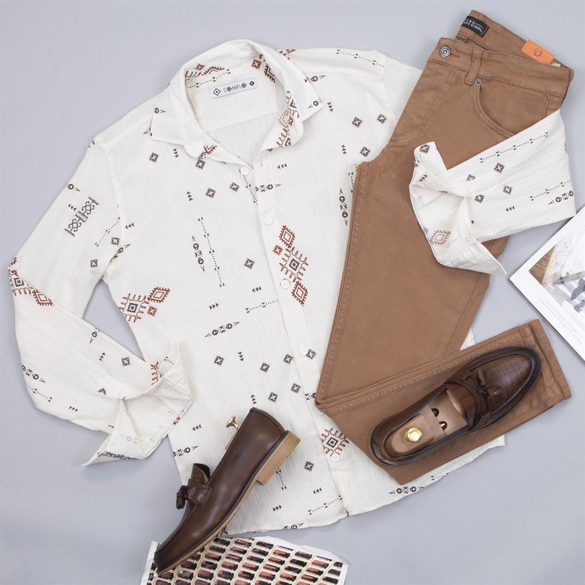 Etnik Desenli Gömlek Pantolon Ayakkabı Kombin