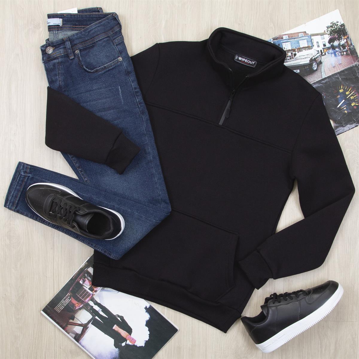 Fermuarlı Siyah Sweat Pantolon Ayakkabı Kombin