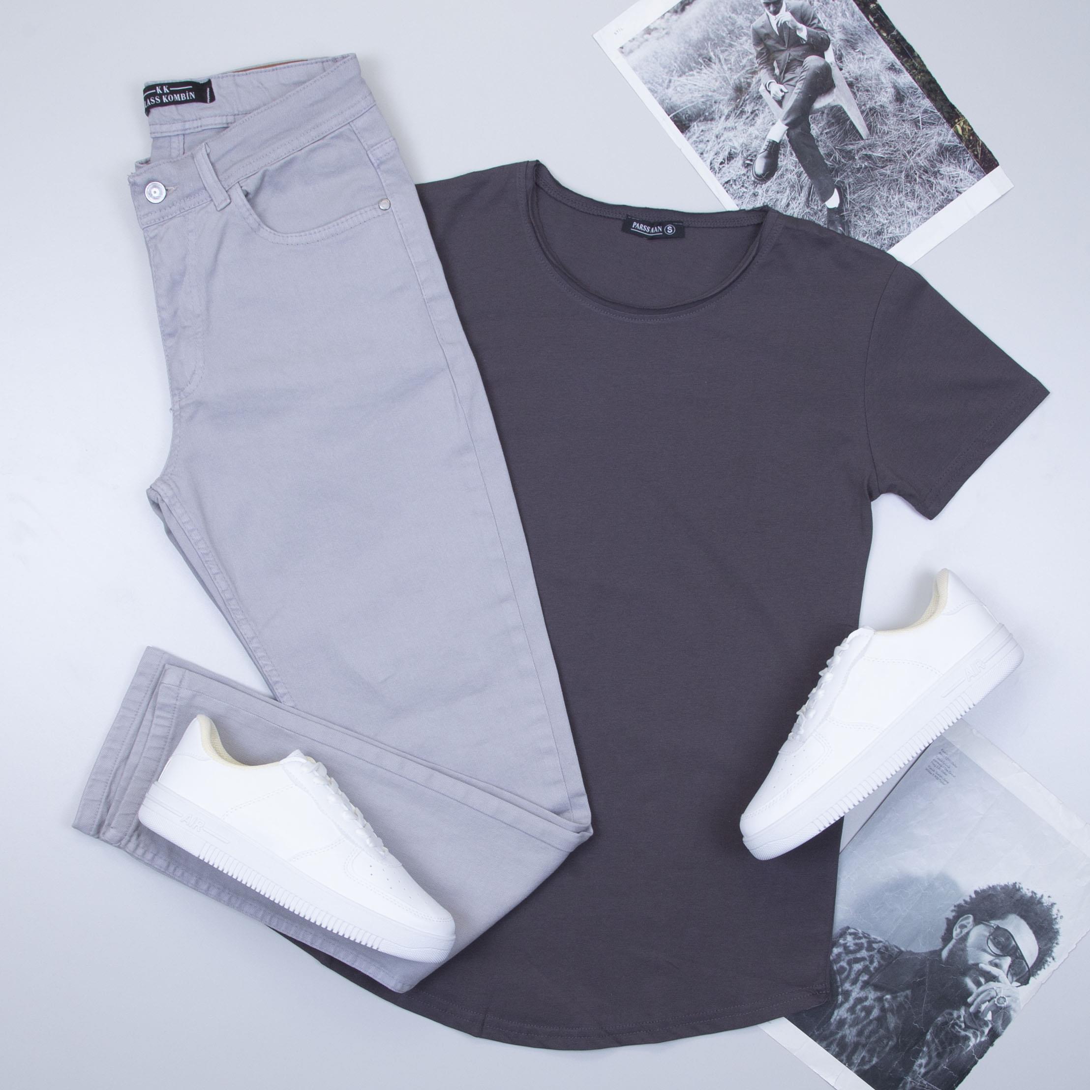 Füme Basic Tişört Pantolon Ayakkabı Kombin