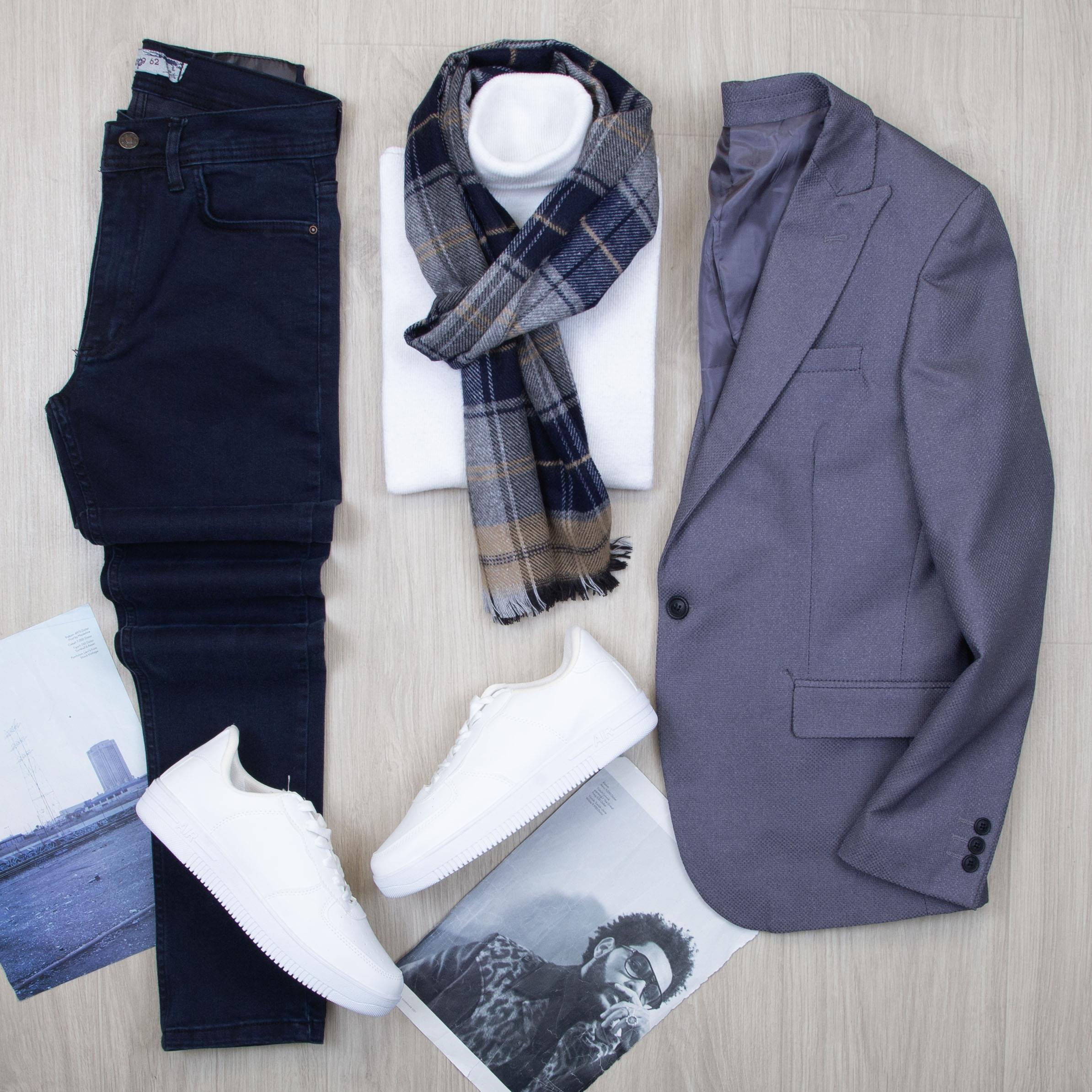 Füme Blazer Ceket Boğazlı Body Pantolon Ayakkabı Kombin