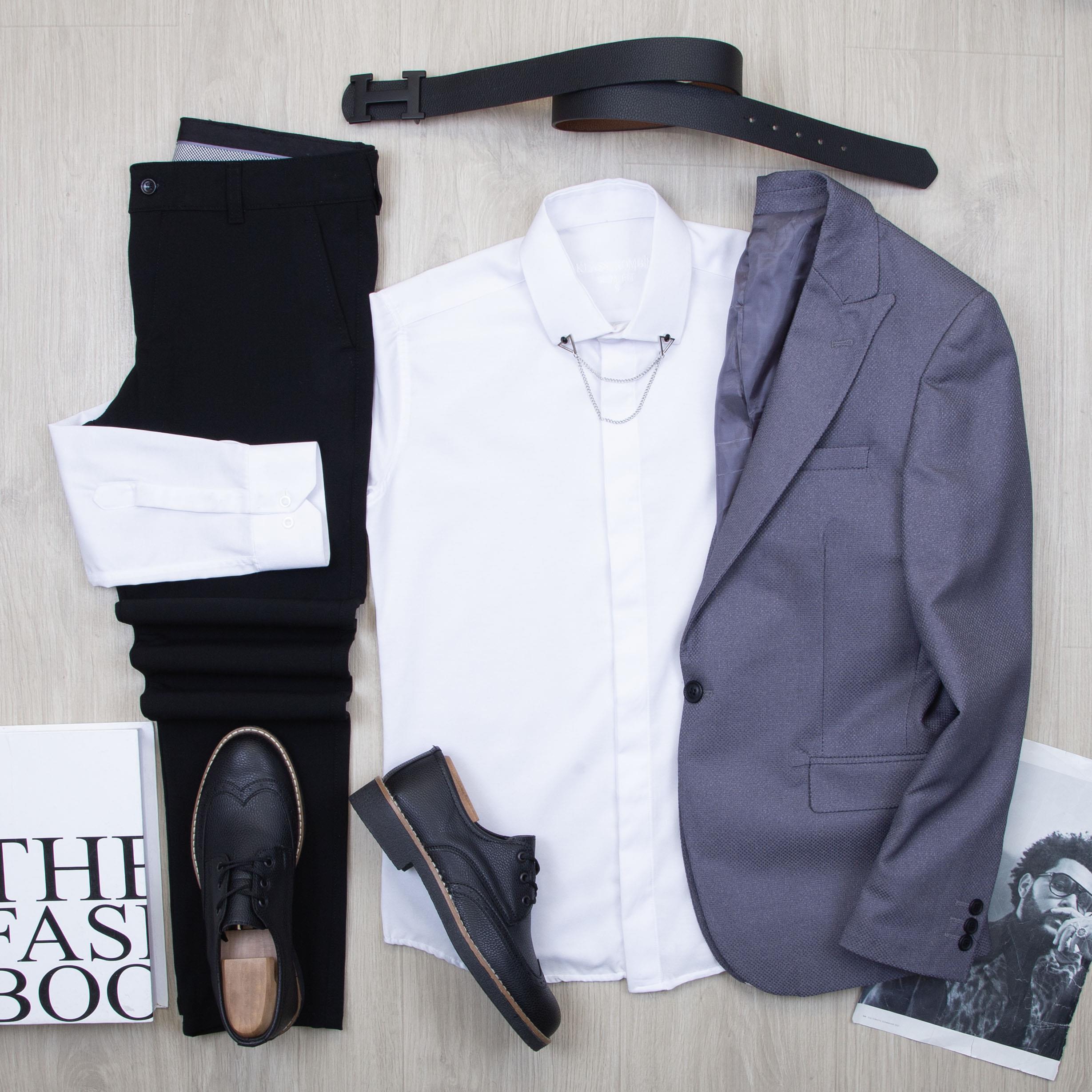 Füme Blazer Ceket Gömlek Pantolon Ayakkabı Kombin