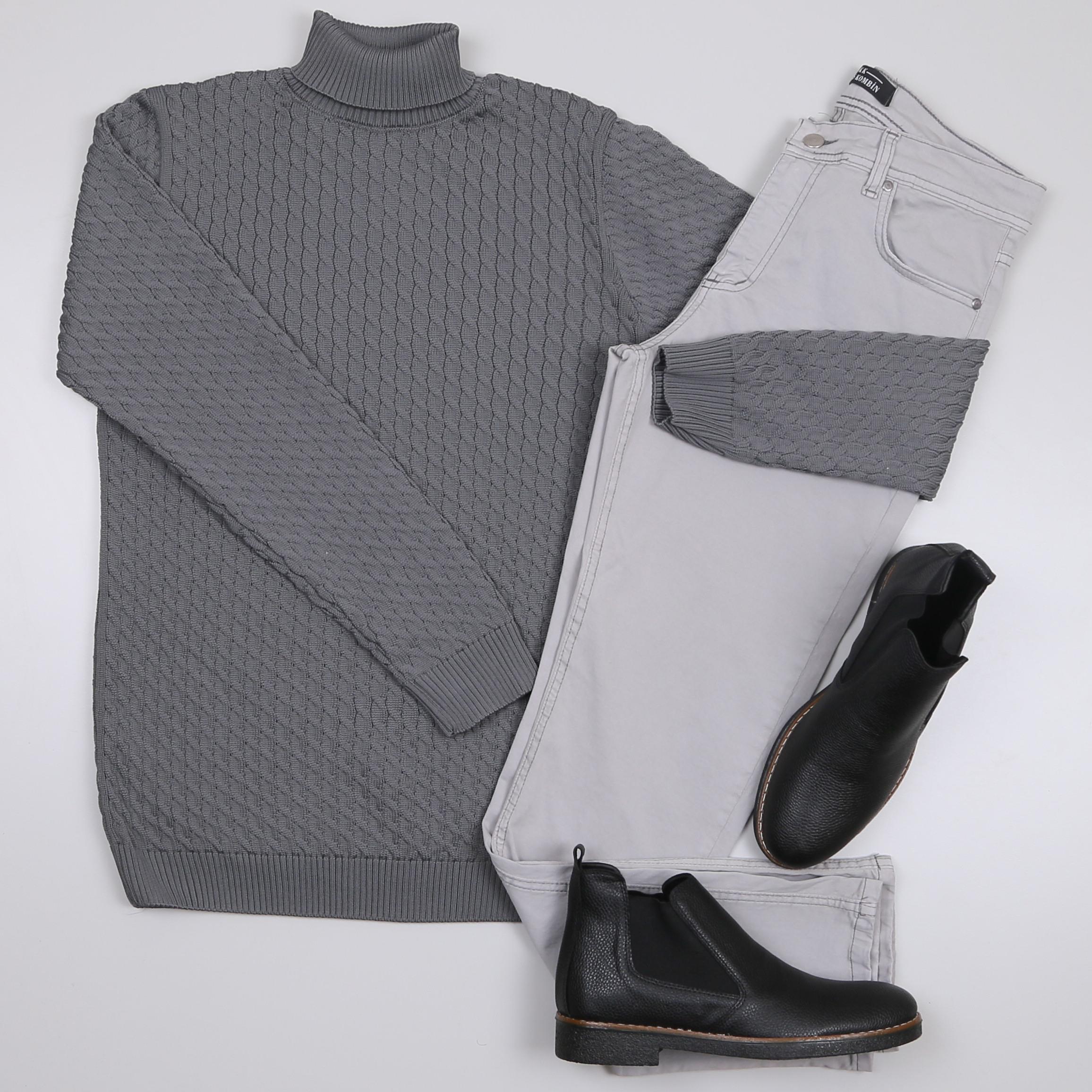 Füme Boğazlı triko Gri kot Pantolon