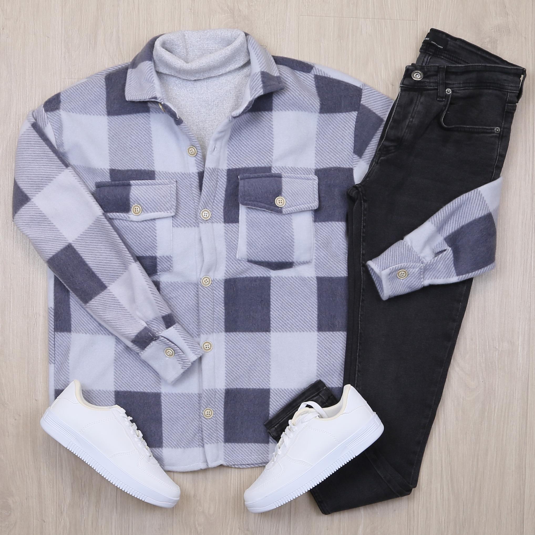 Füme Ekose Polar Gömlek Body Pantolon Ayakkabı Kombin