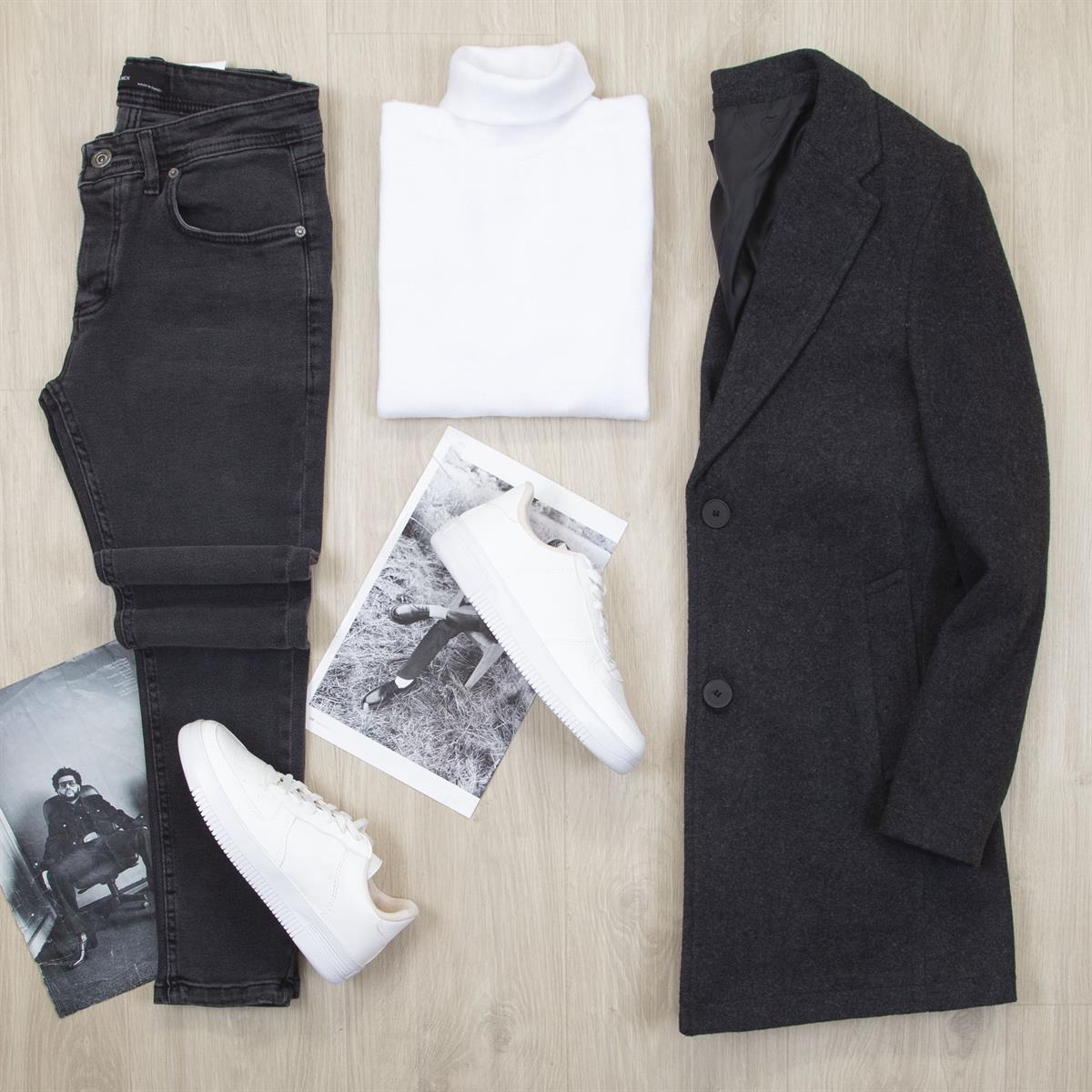 Füme Kaşe Kaban Boğazlı Body Pantolon Ayakkabı Kombin