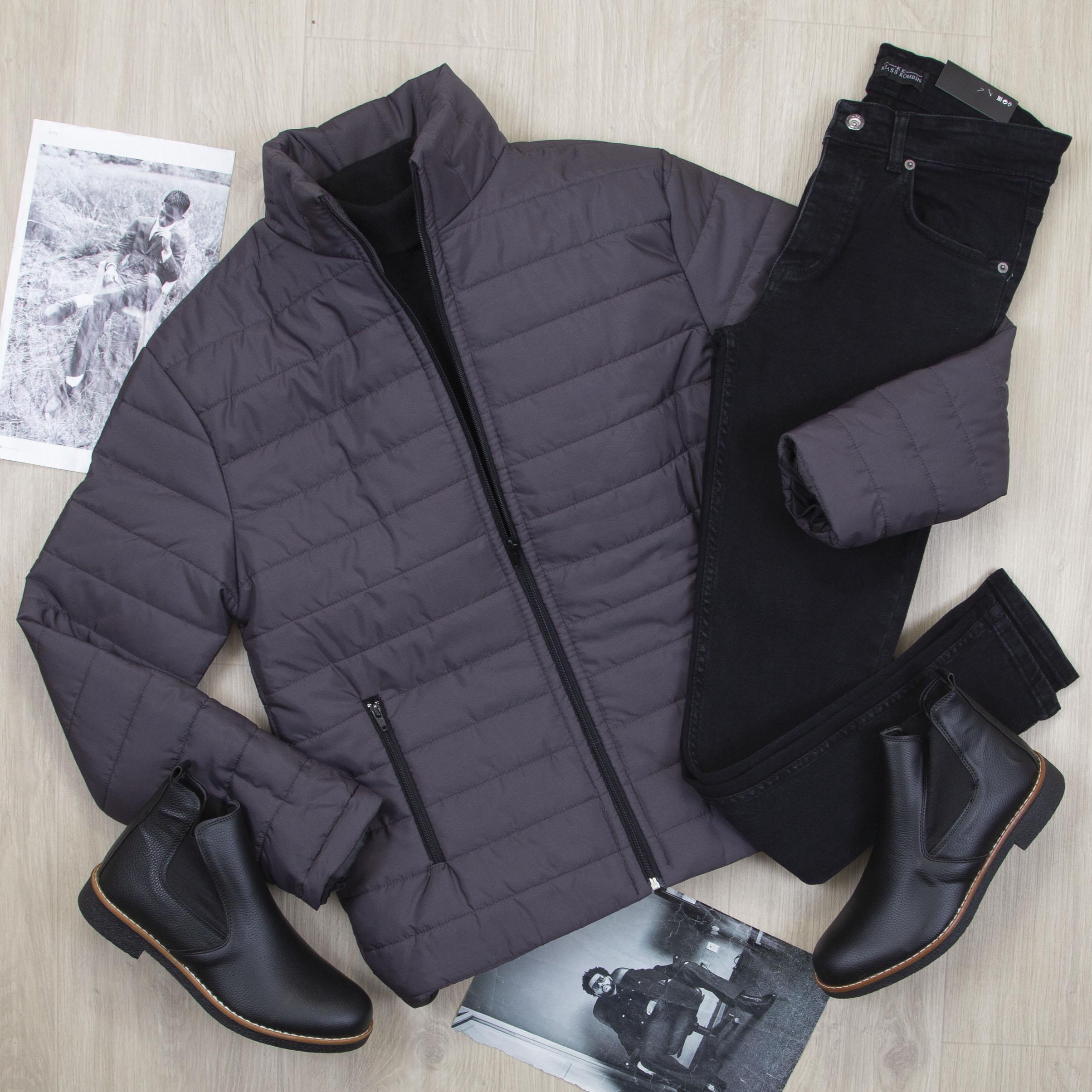 Füme Şişme Mont Boğazlı Body Pantolon Bot Kombin