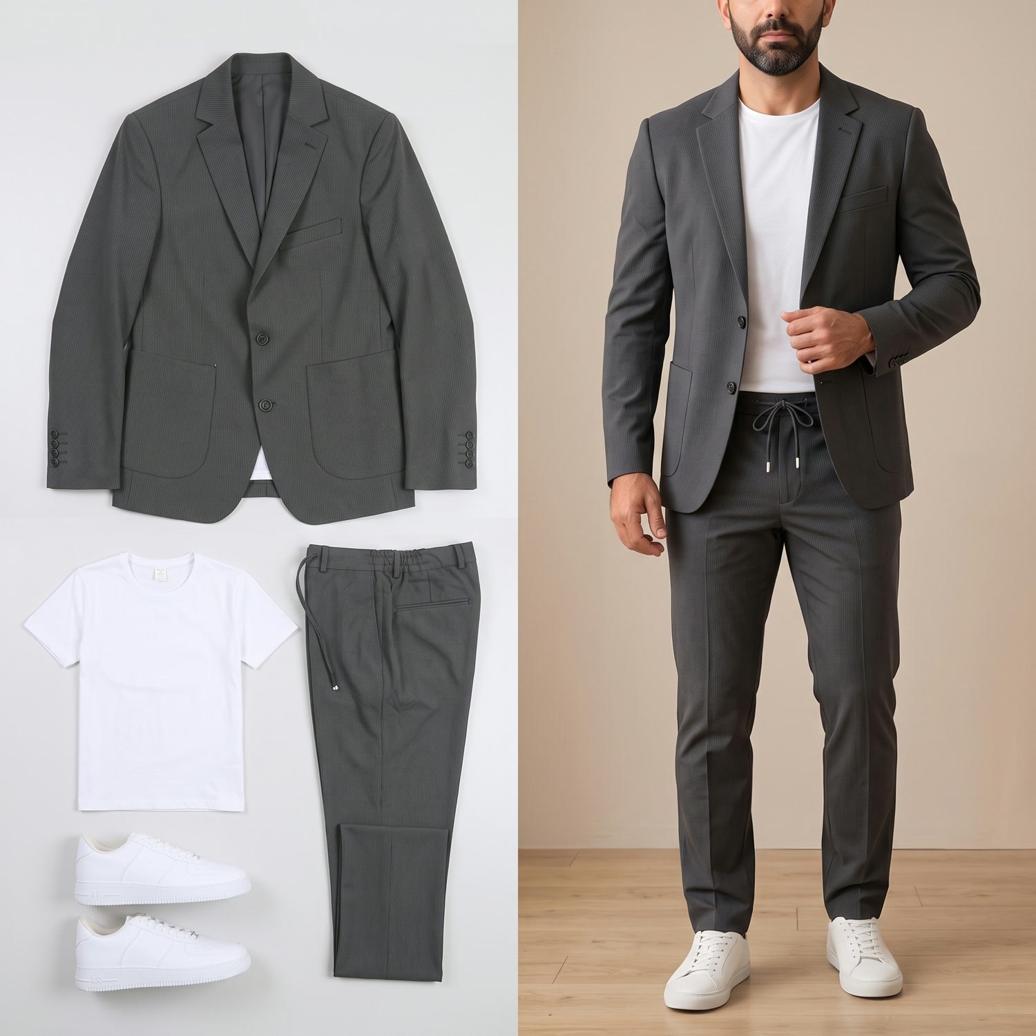Füme Spor Takım Elbise Kombini Erkek | Slim Fit Şık Günlük Set 