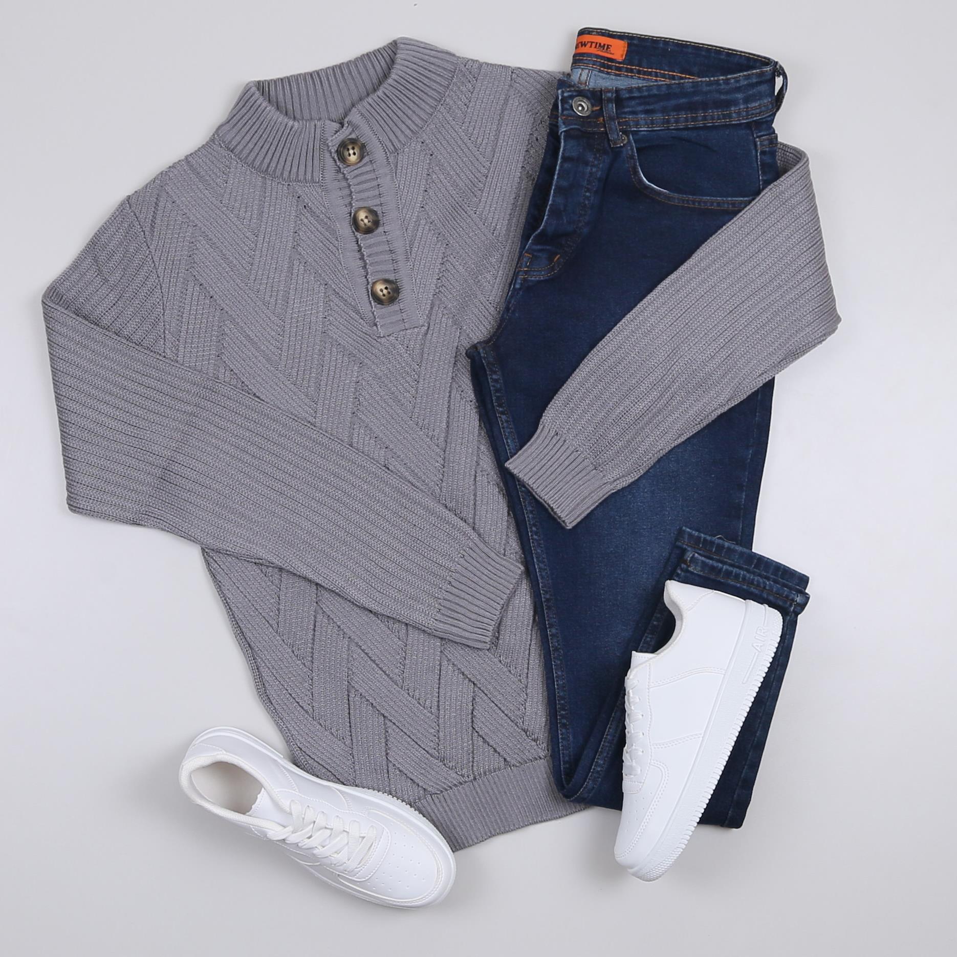 Füme Triko Kazak Kot Pantolon Ayakkabı Kombini