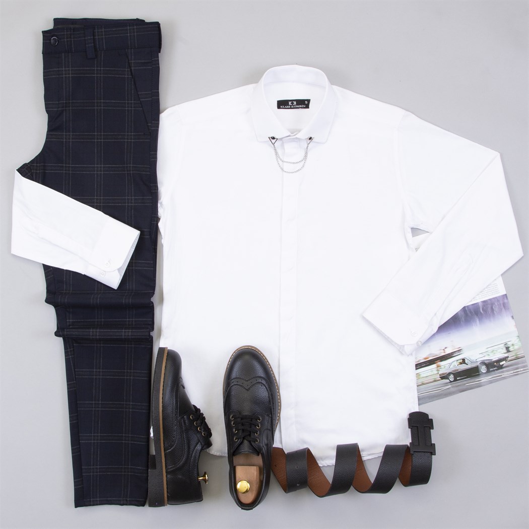 Gömlek Ekose Kumaş Pantolon Ayakkabı Kombin
