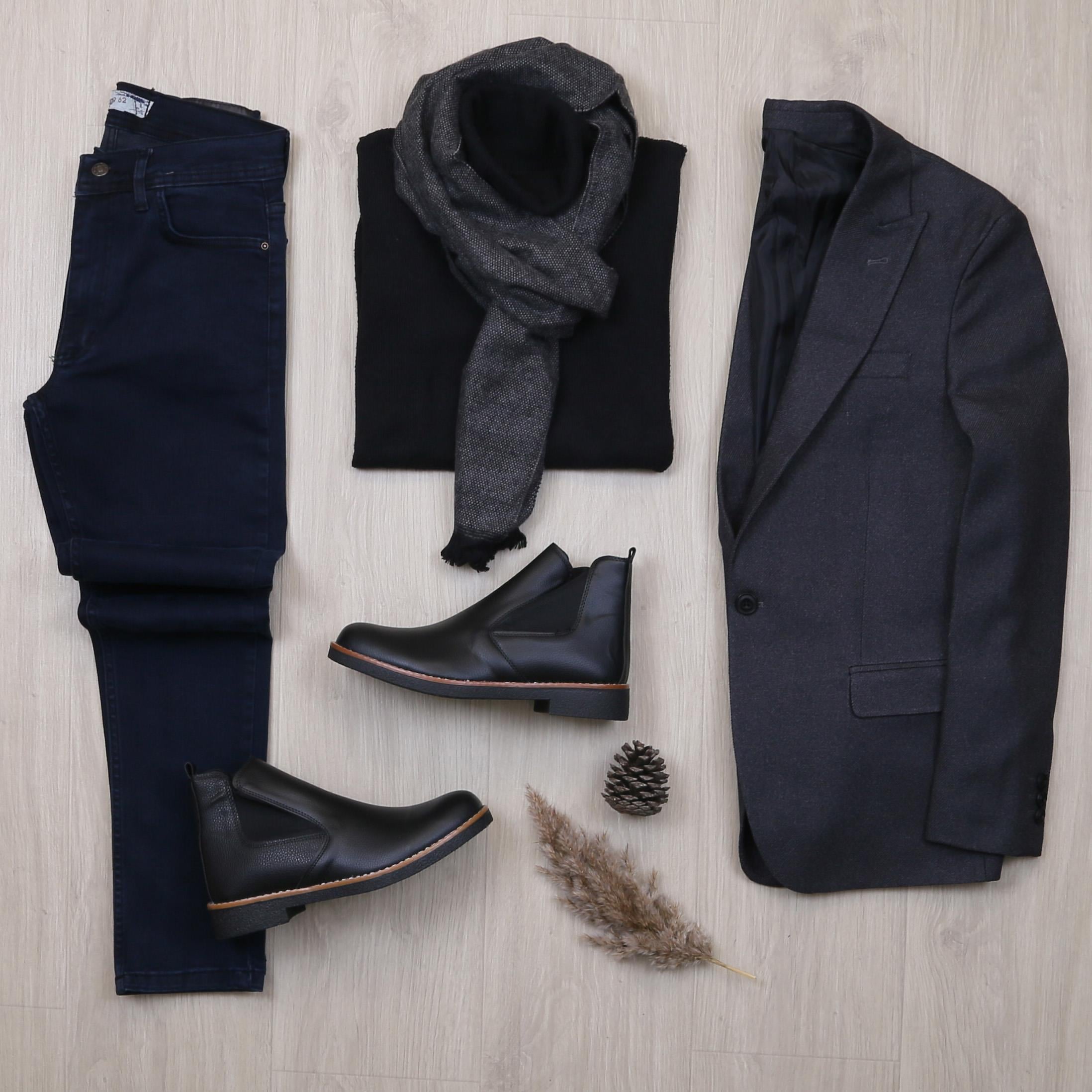 Gri Blazer Ceket Boğazlı Body Pantolon Bot Kombin