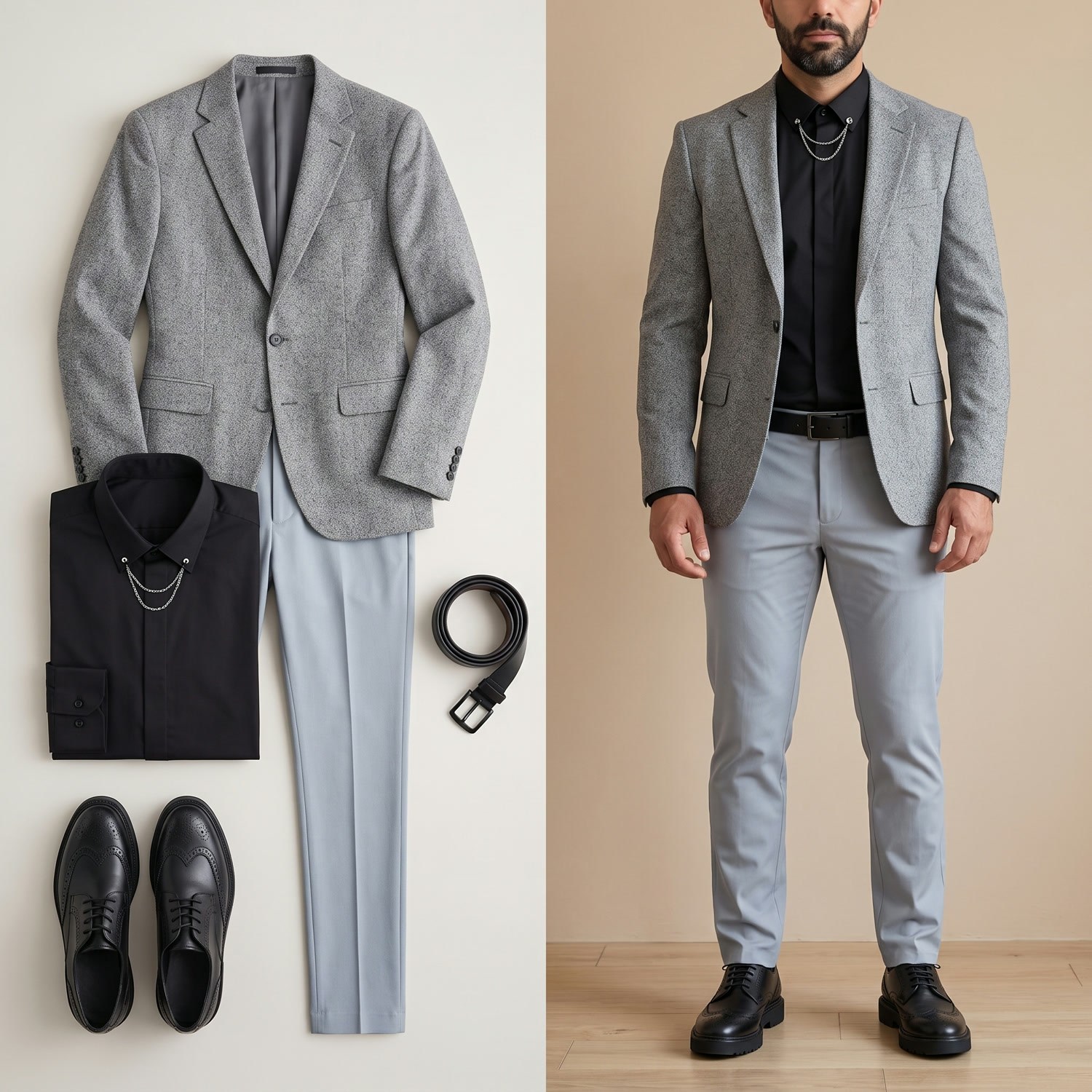 Gri Blazer Ceket Gömlek Pantolon Ayakkabı Kombin