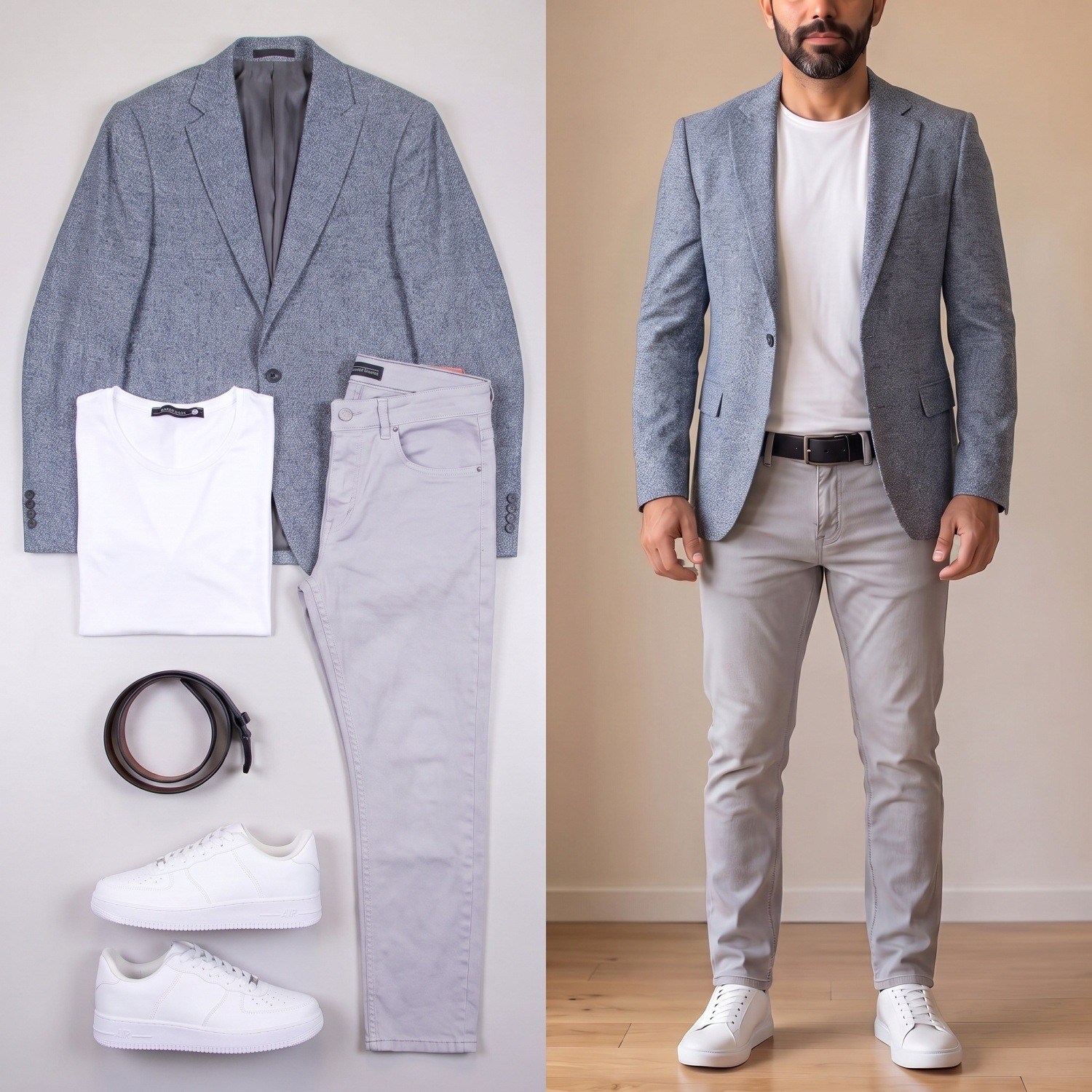 Gri Blazer Ceket Tişört Pantolon Ayakkabı Kombin