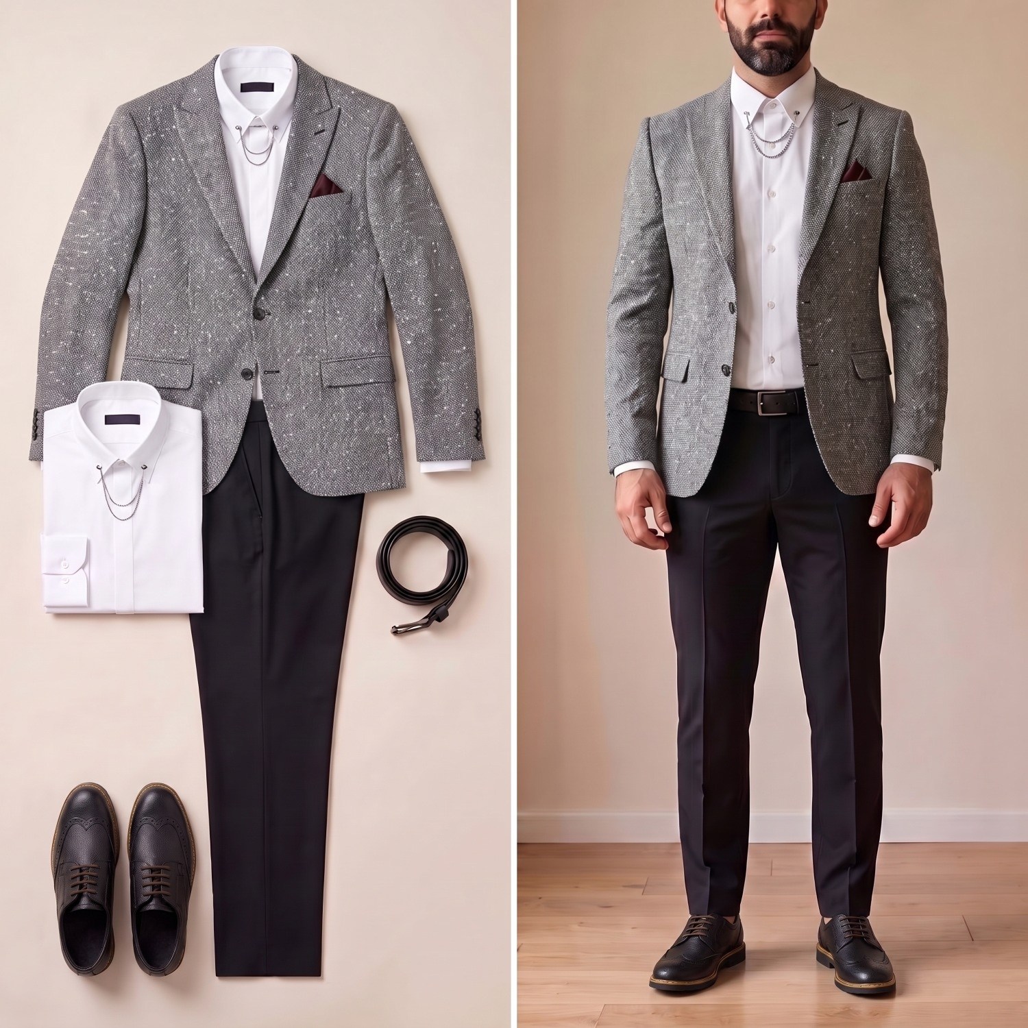 Gri Blazer Ceket Kombini Erkek | Slim Fit Şık Komple Set 