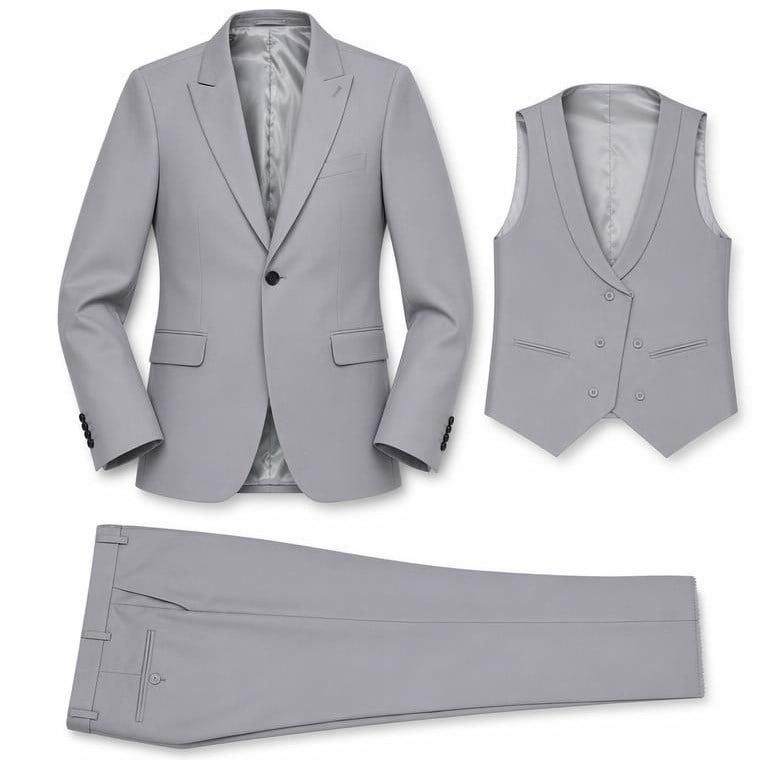Gri Ceket Yelek  Pantolon Kombini