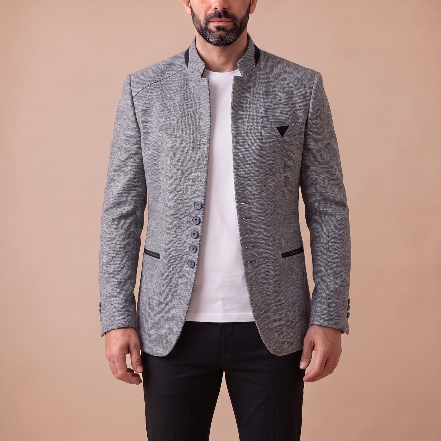 Gri Dik Yaka Blazer Ceket Erkek