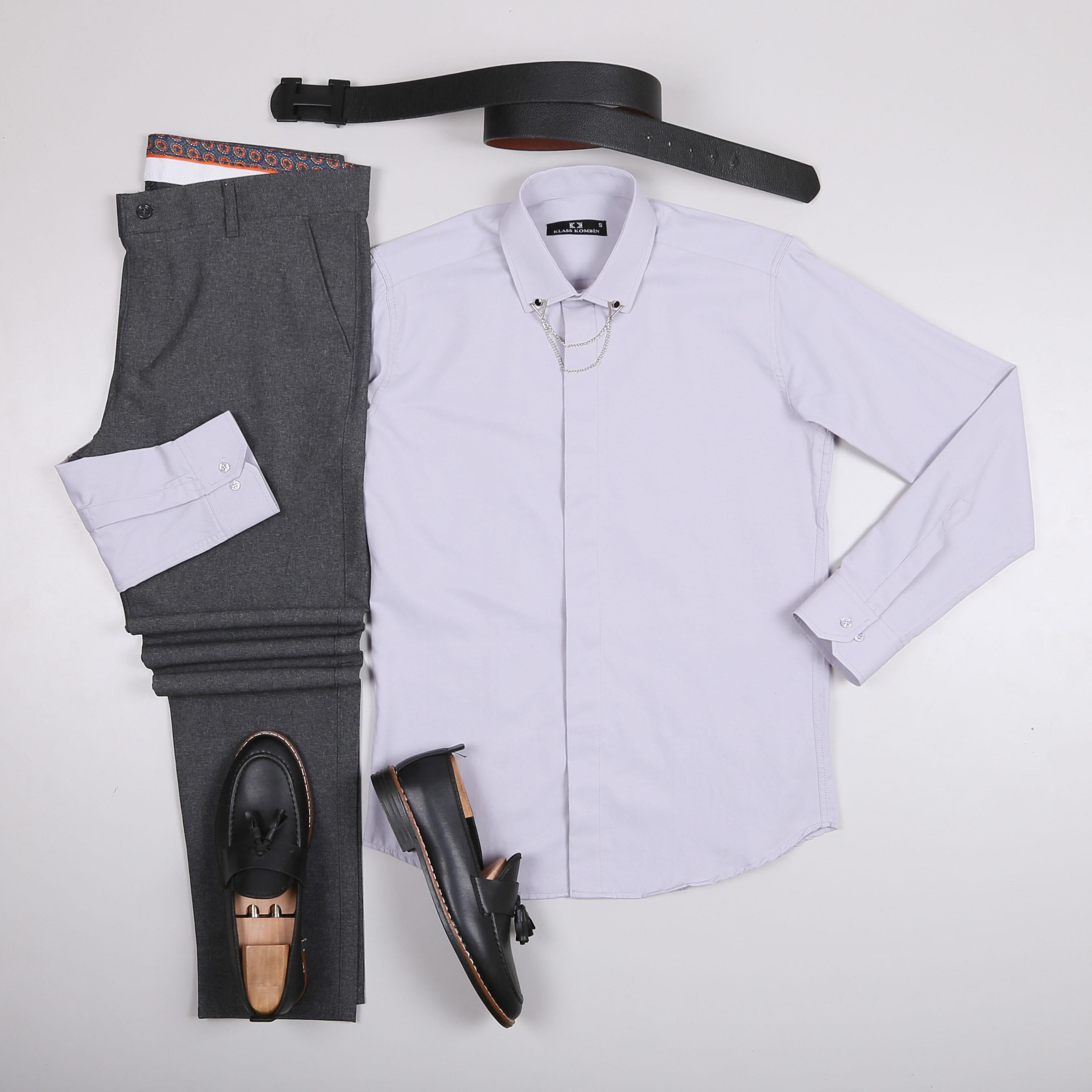 Gri Gömlek Füme Pantolon Ayakkabı Kombin