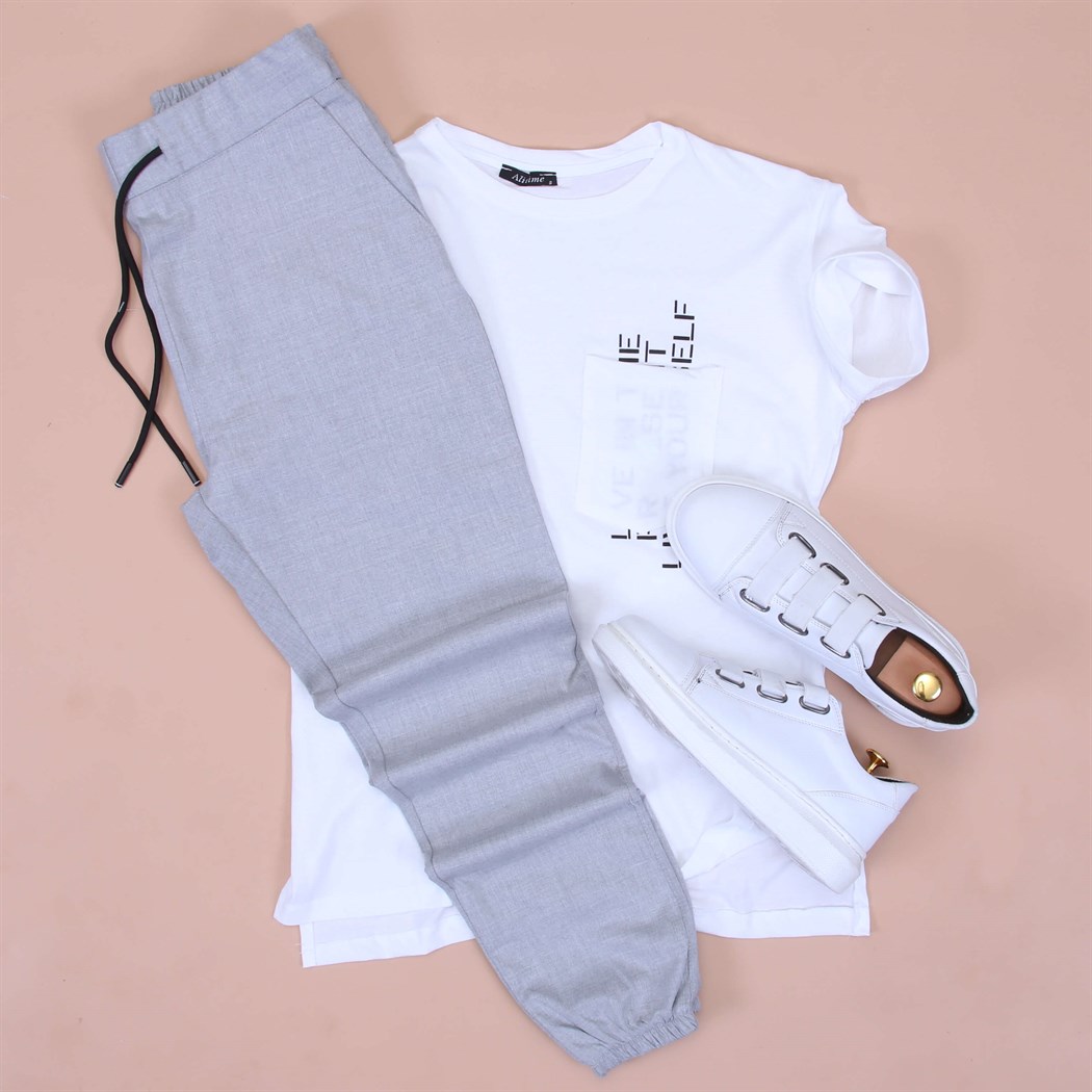 Gri Jagger Tshirt 3Bant Ayakkabı Kombini