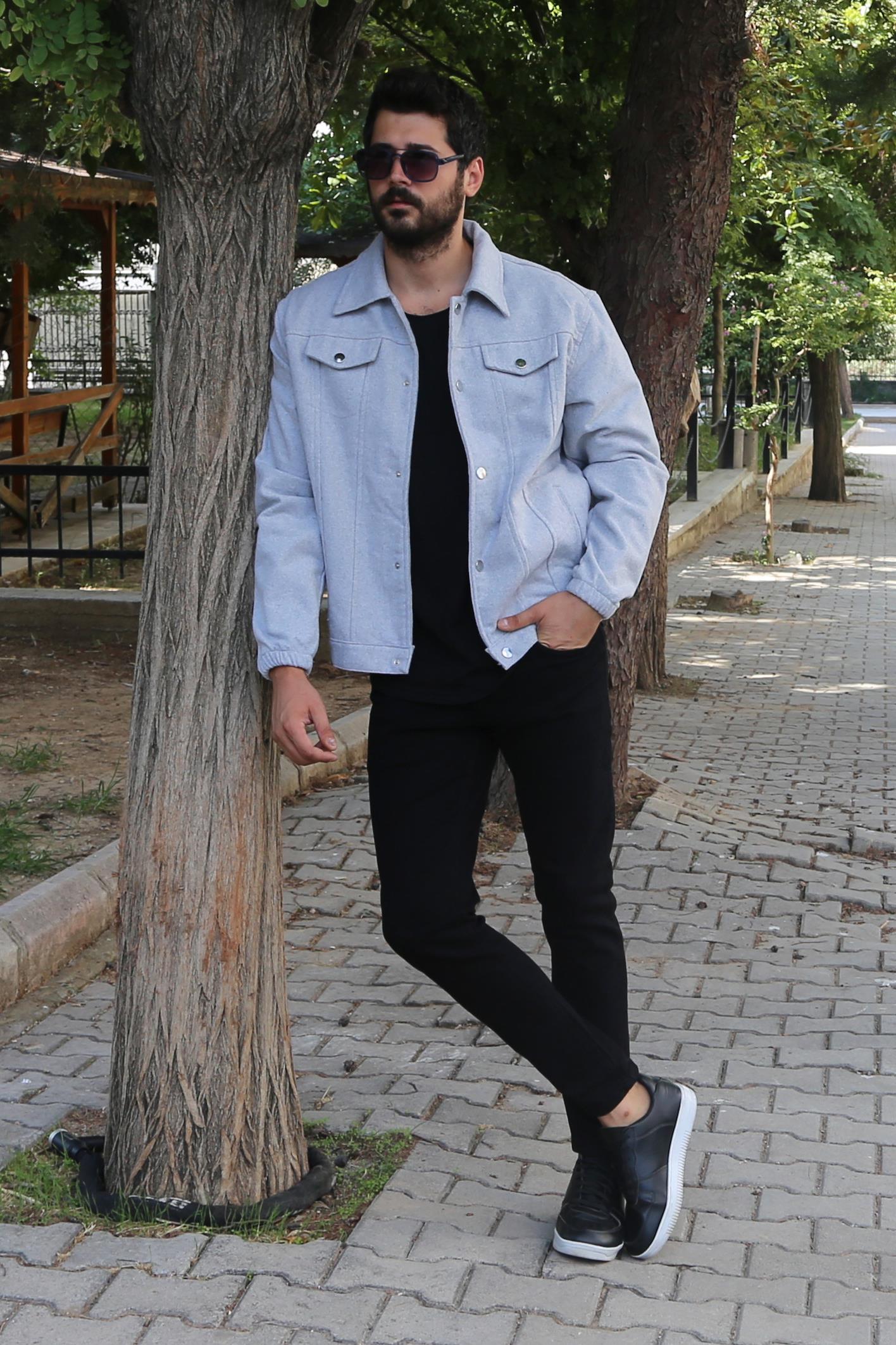 Gri Kaşe Ceket Kombini