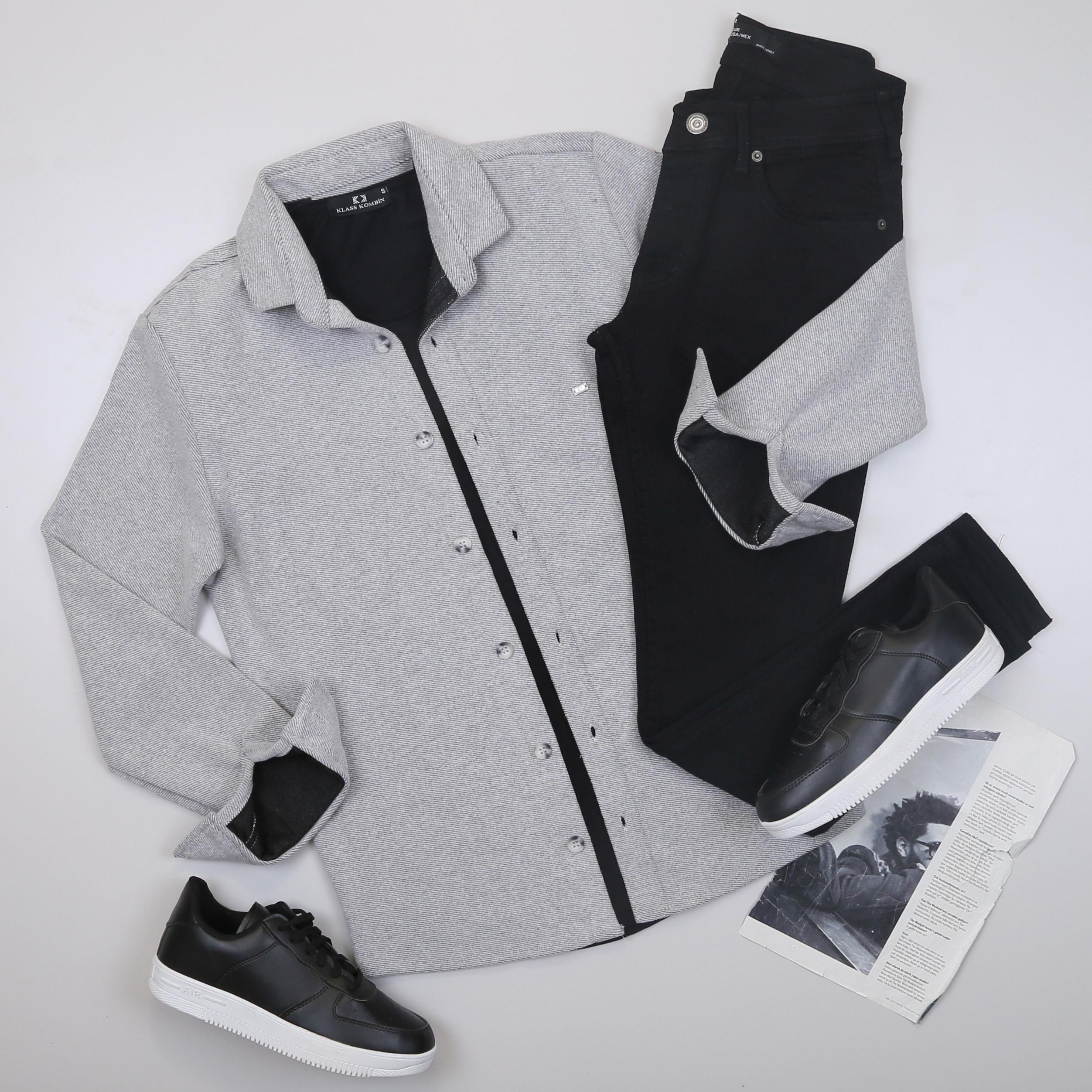 Gri Kaşe Gömlek Tişört Pantolon Ayakkabı Kombin