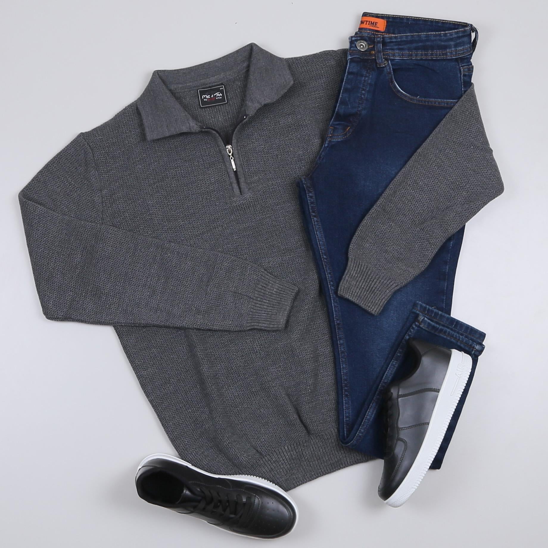 Gri Kazak Kot Pantolon Ayakkabı Kombini