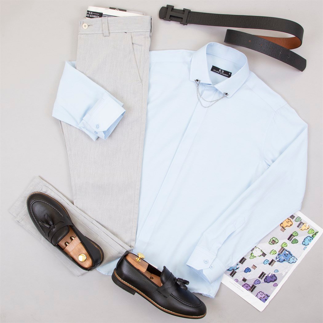 Gri Kumaş Pantolon Gömlek Ayakkabı Kombin