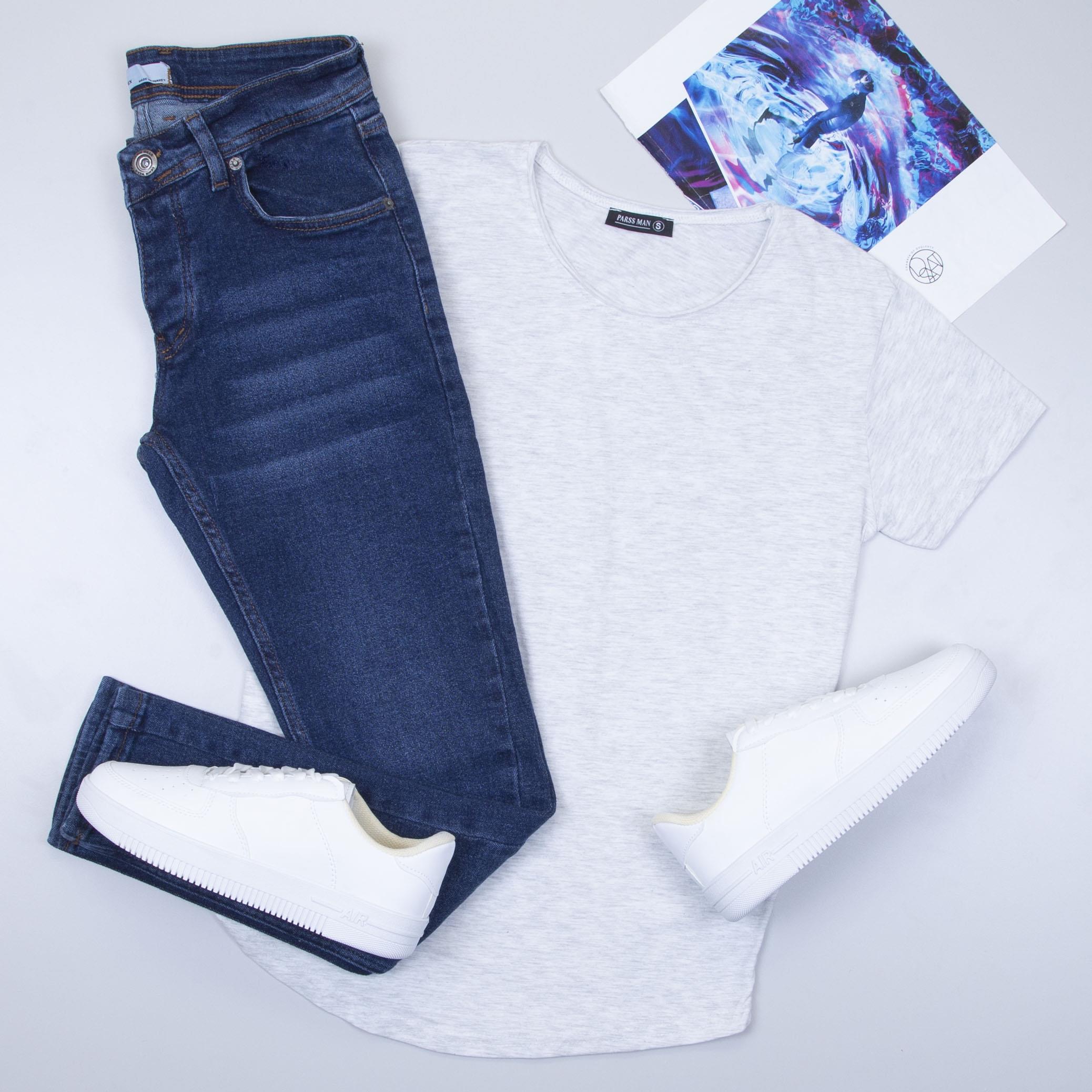 Gri Melanj Basic Tişört Pantolon Ayakkabı Kombin