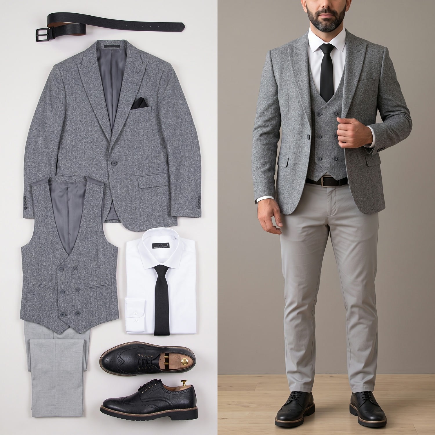 Gri Takım Elbise Kombini Erkek | Slim Fit Şık Komple Set 
