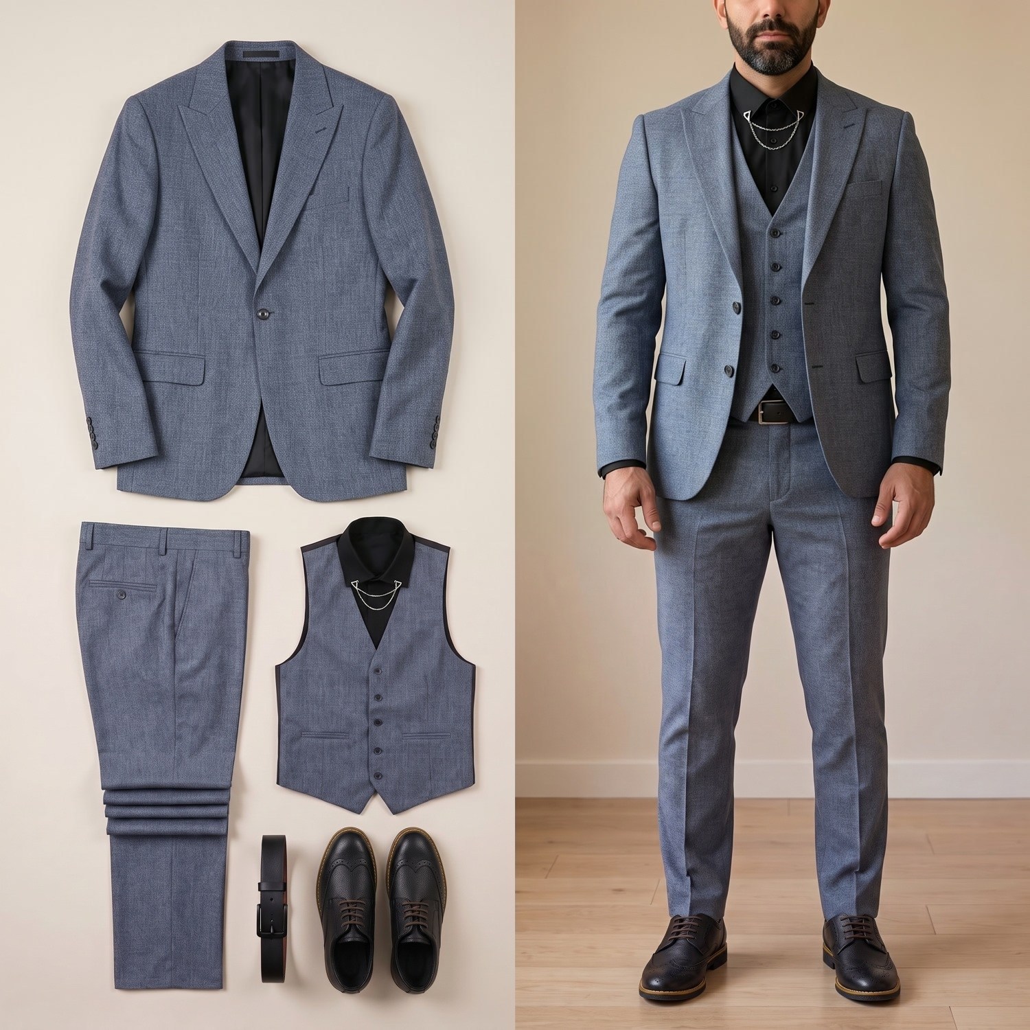 Gri Takım Elbise Kombini Erkek | Slim Fit Şık Komple Set
