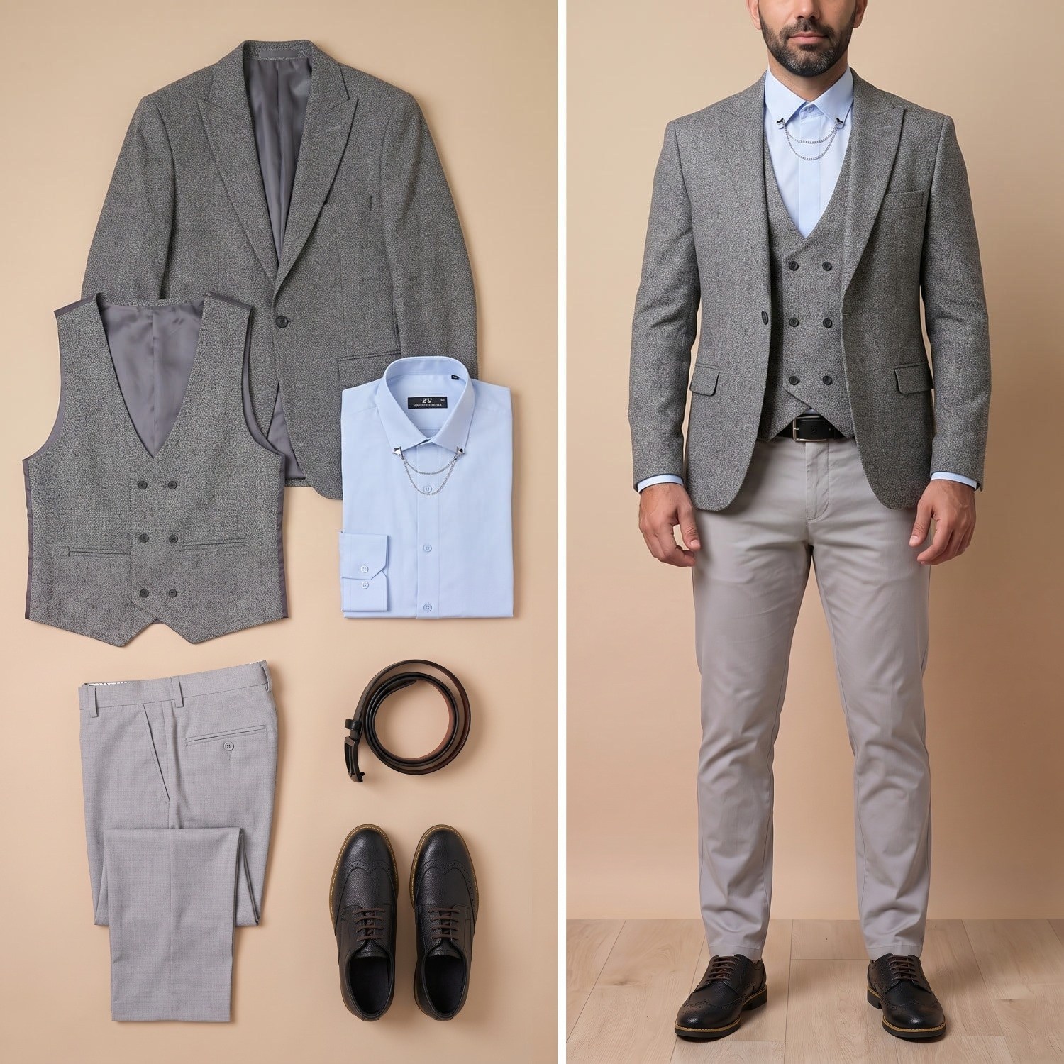Gri Takım Elbise Kombini Erkek | Slim Fit Şık Komple Set
