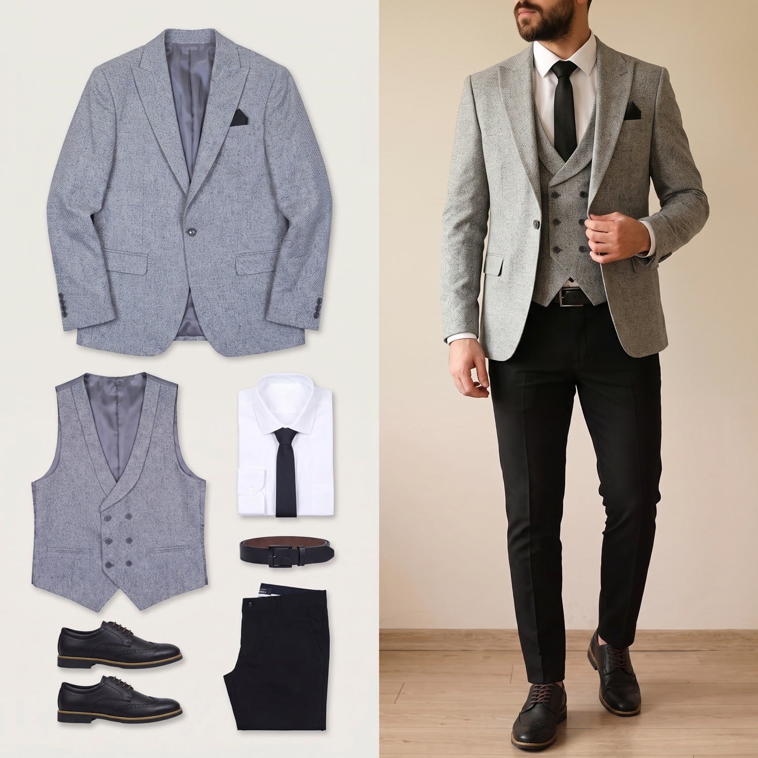Gri Takım Elbise Kombini Erkek | Slim Fit Şık Komple Set 
