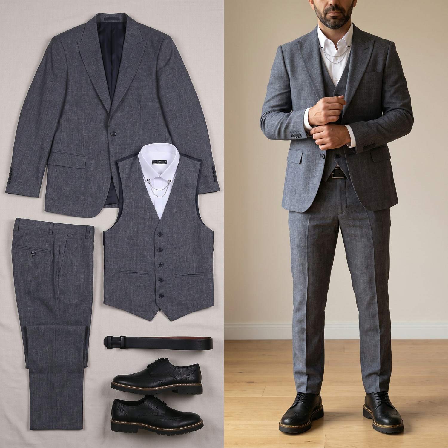 Gri Takım Elbise Kombini Erkek | Slim Fit Şık Komple Set 